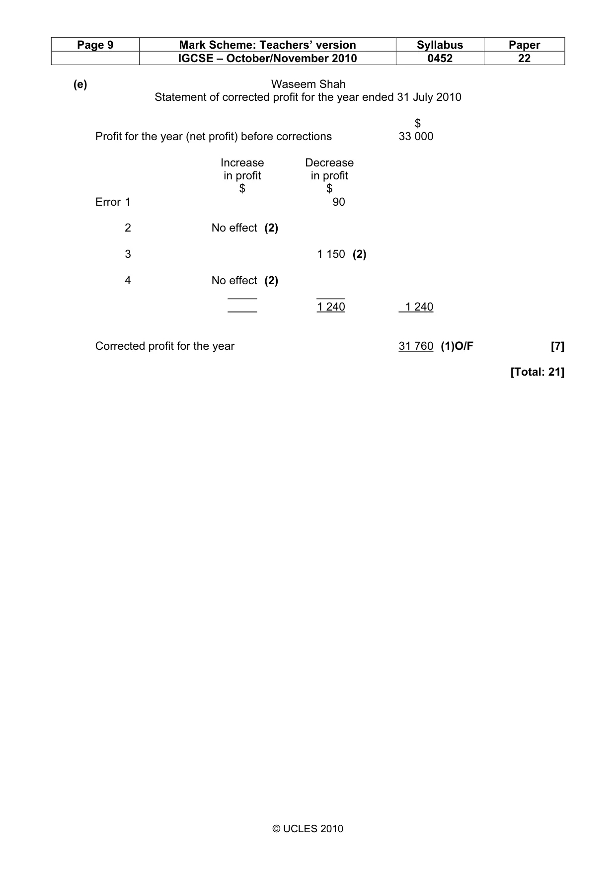 Mark scheme, page 9 of 9
