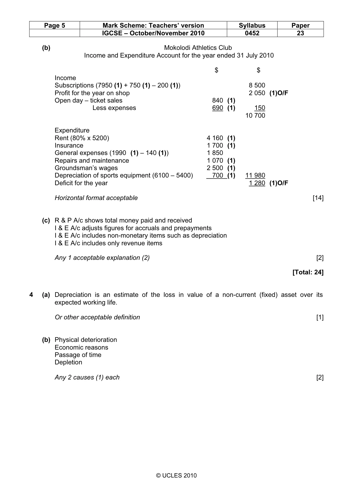 Mark scheme, page 5 of 9