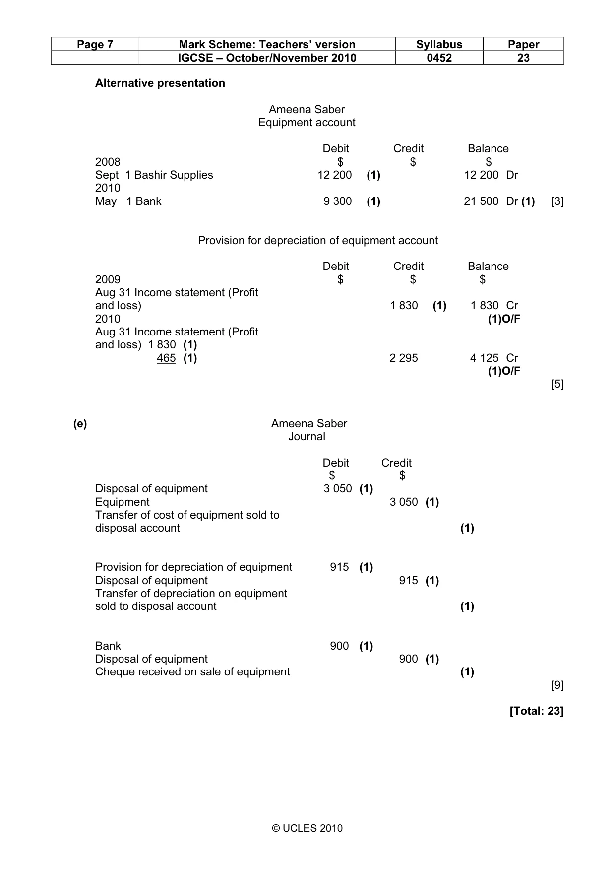 Mark scheme, page 7 of 9