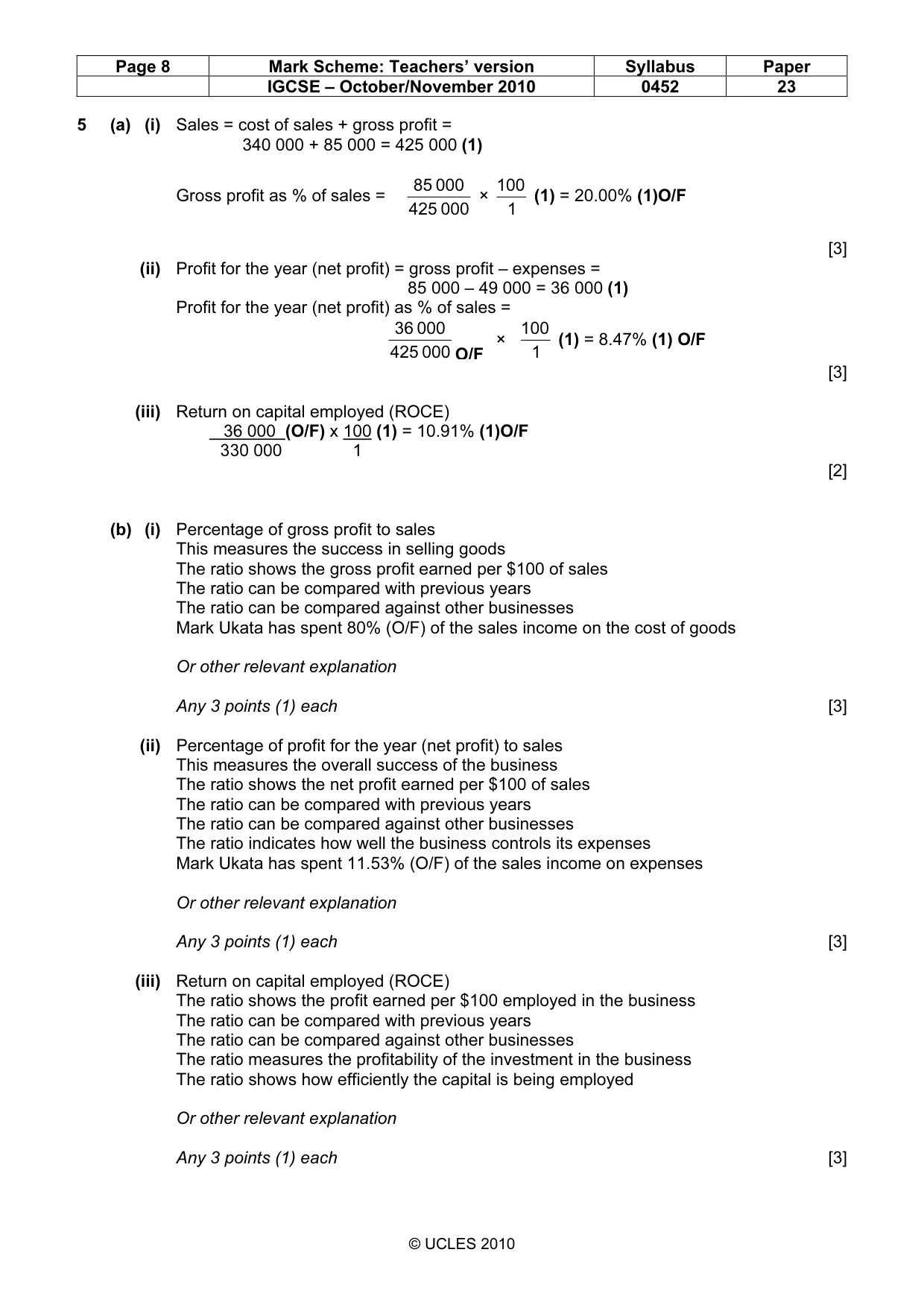 Mark scheme, page 8 of 9