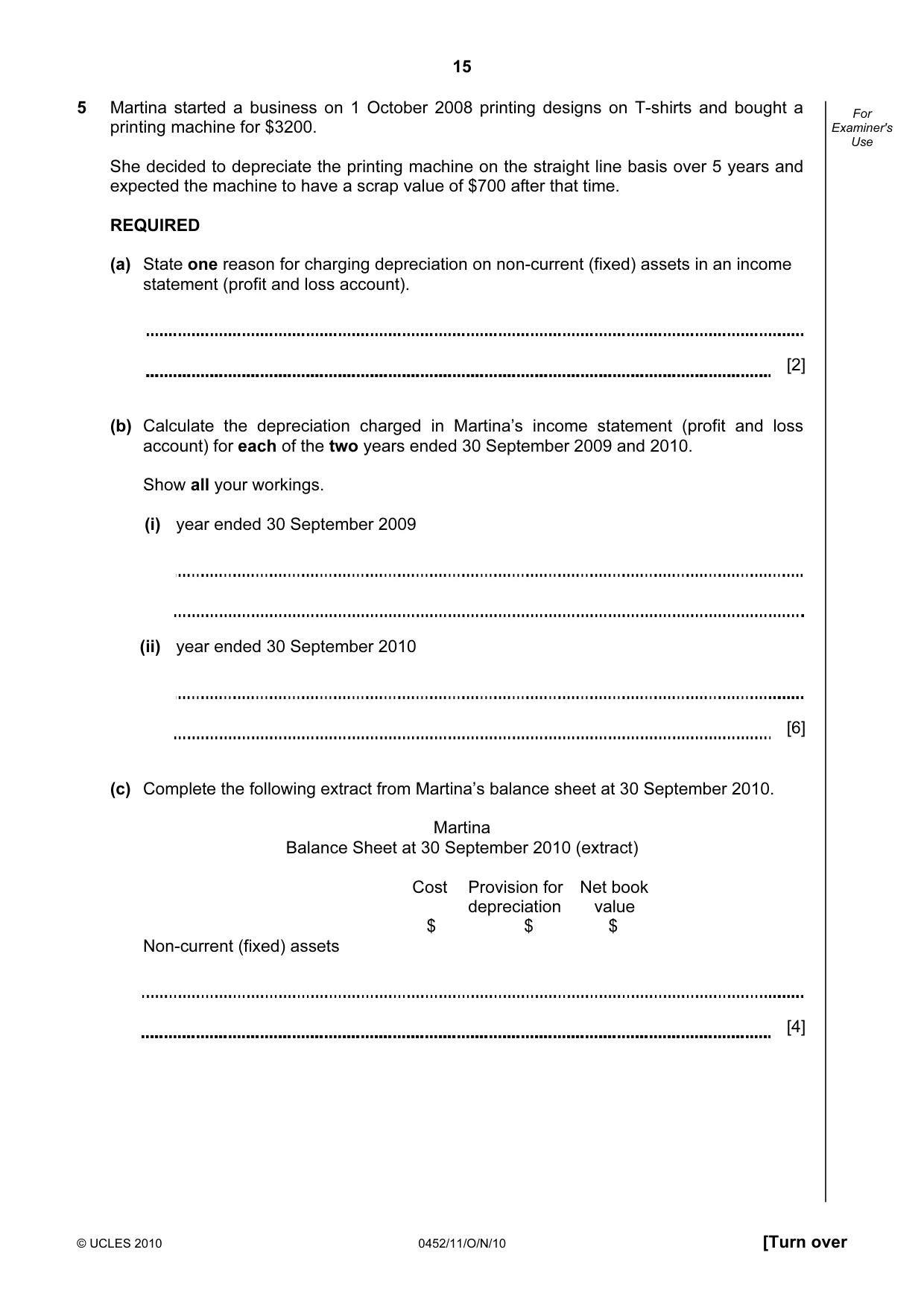 Cambridge IGCSE Accounting 0452 2010 Oct/Nov Paper 1 · Variant 1 question paper, page 15 of 20