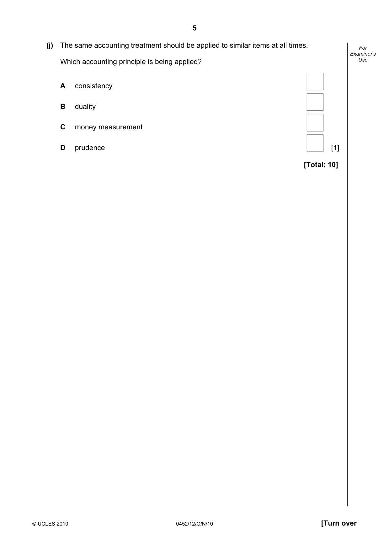 Cambridge IGCSE Accounting 0452 2010 Oct/Nov Paper 1 · Variant 2 question paper, page 5 of 20