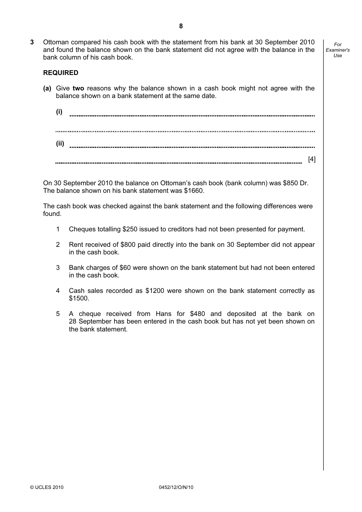 Cambridge IGCSE Accounting 0452 2010 Oct/Nov Paper 1 · Variant 2 question paper, page 8 of 20