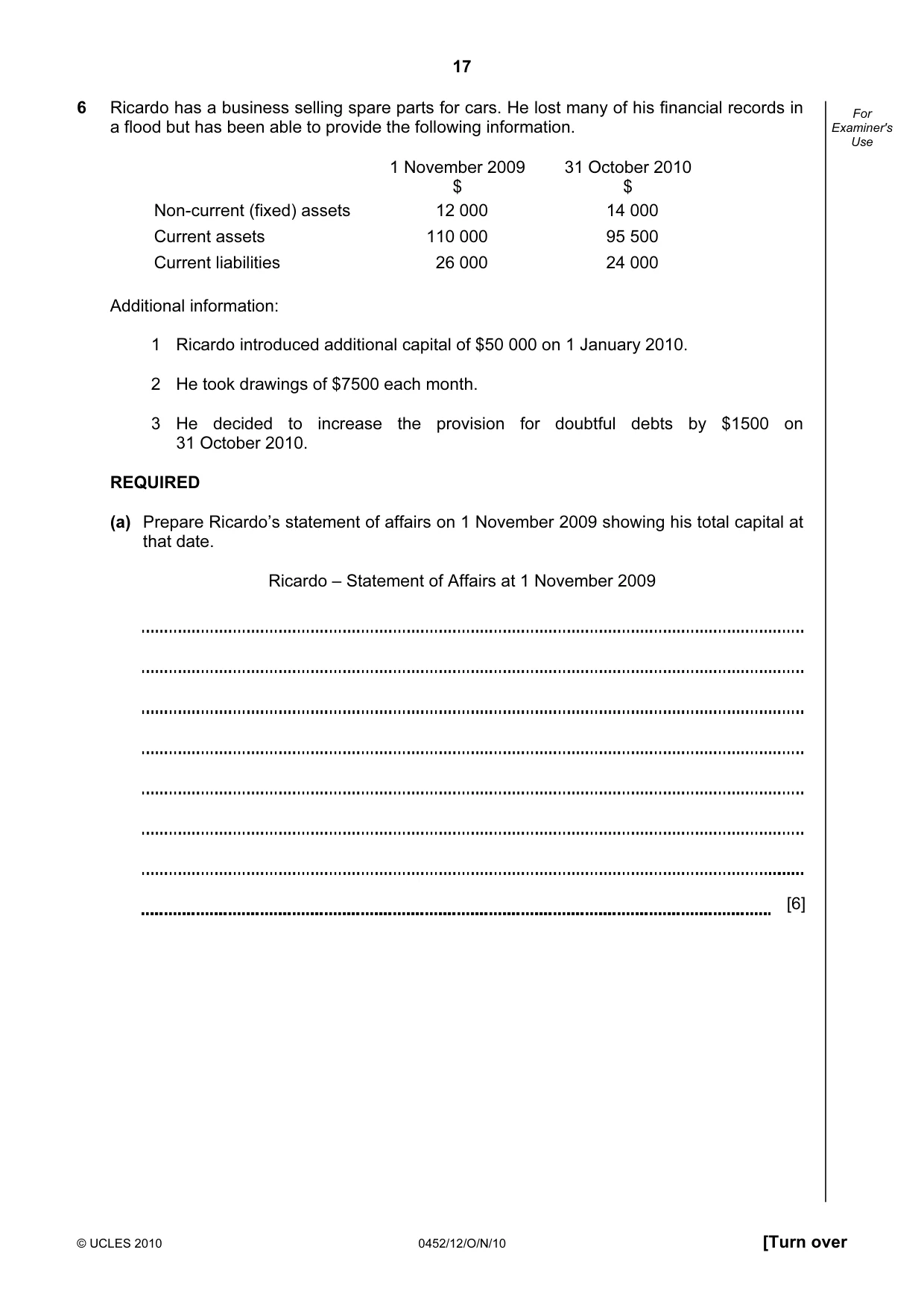 Cambridge IGCSE Accounting 0452 2010 Oct/Nov Paper 1 · Variant 2 question paper, page 17 of 20