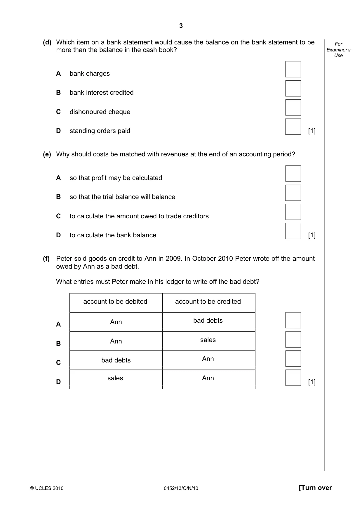 Cambridge IGCSE Accounting 0452 2010 Oct/Nov Paper 1 · Variant 3 question paper, page 3 of 20