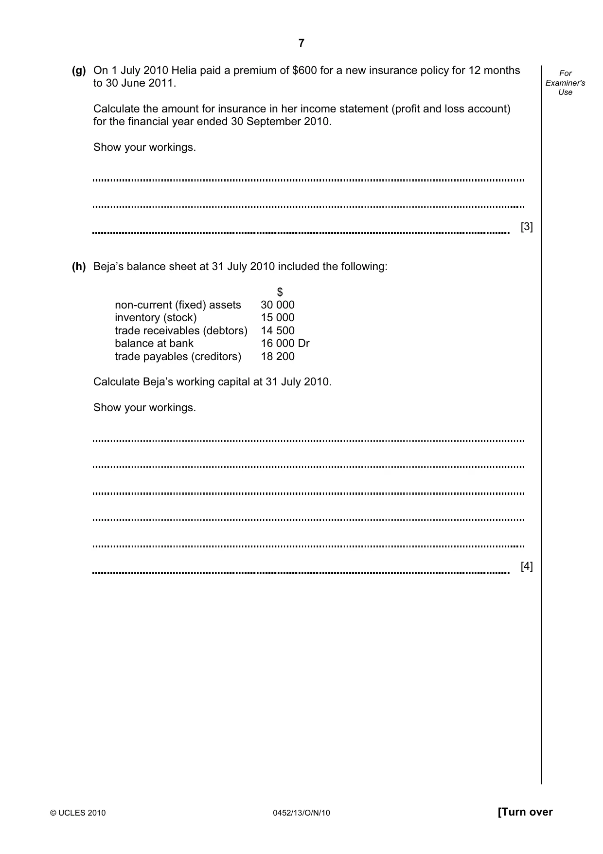 Cambridge IGCSE Accounting 0452 2010 Oct/Nov Paper 1 · Variant 3 question paper, page 7 of 20