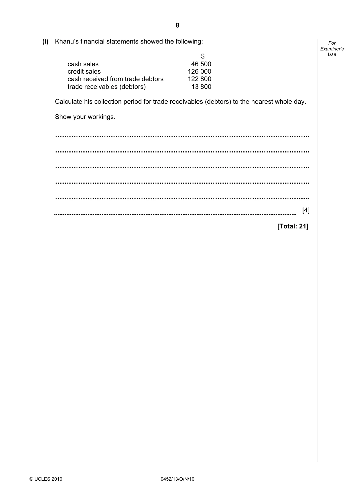 Cambridge IGCSE Accounting 0452 2010 Oct/Nov Paper 1 · Variant 3 question paper, page 8 of 20