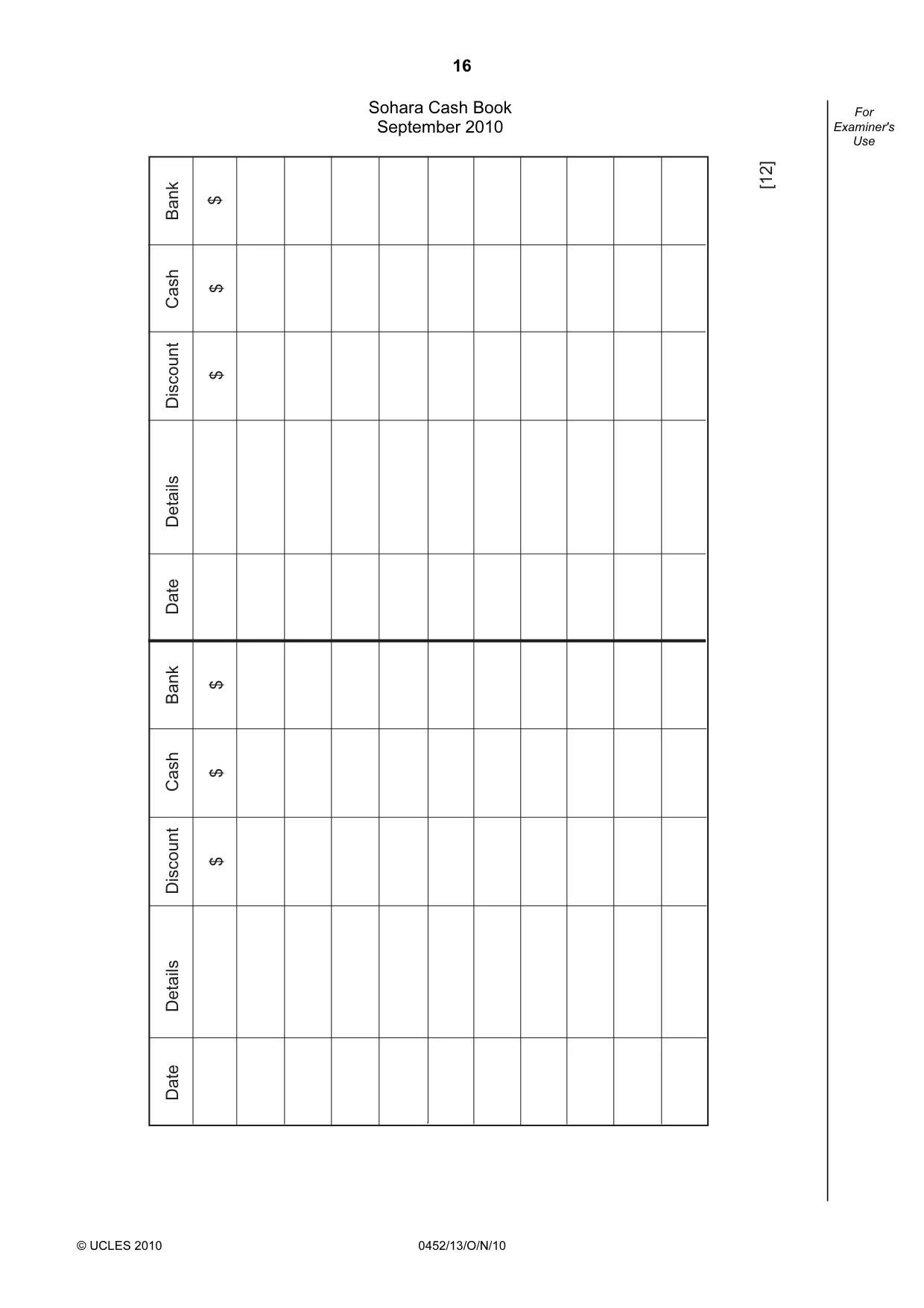 Cambridge IGCSE Accounting 0452 2010 Oct/Nov Paper 1 · Variant 3 question paper, page 16 of 20