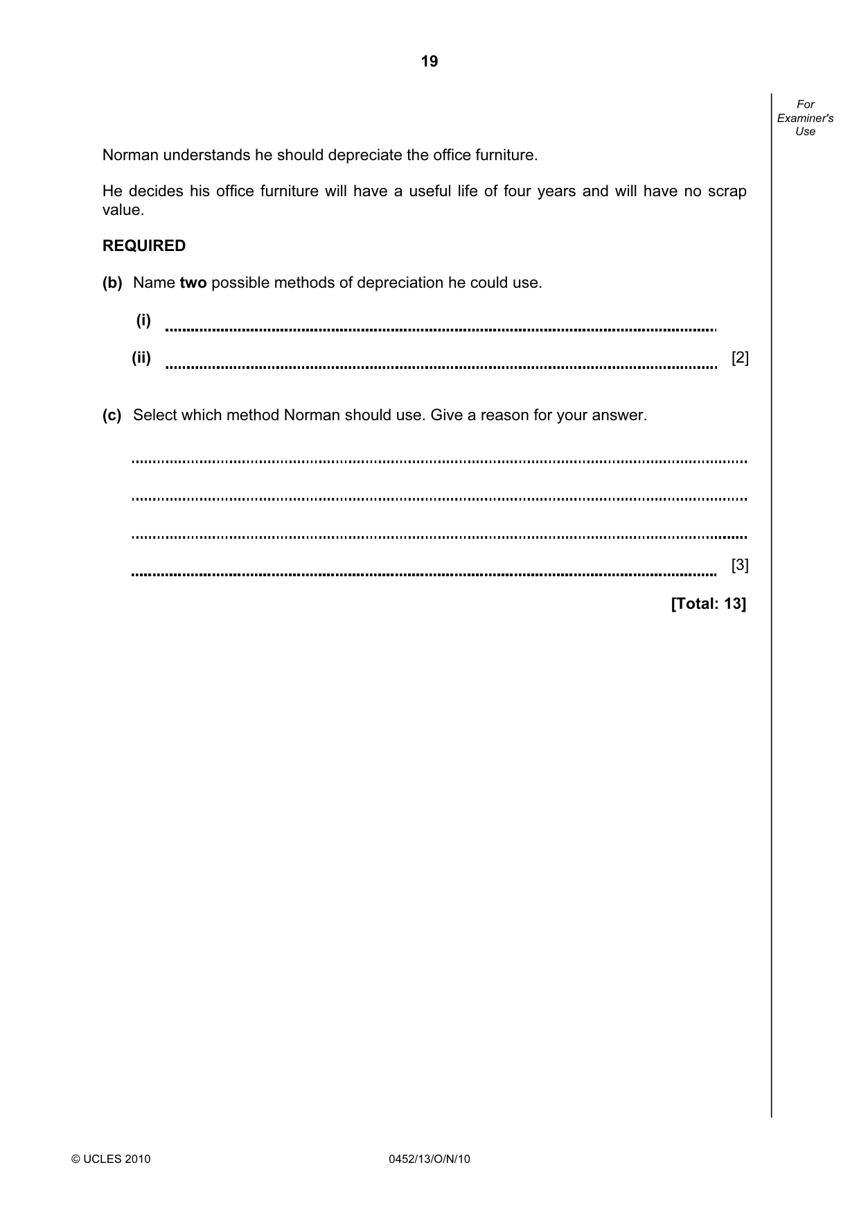 Cambridge IGCSE Accounting 0452 2010 Oct/Nov Paper 1 · Variant 3 question paper, page 19 of 20