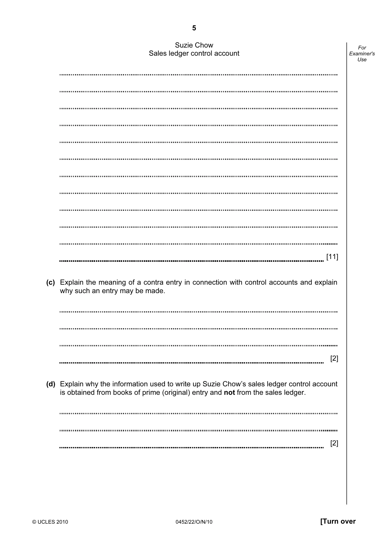 Cambridge IGCSE Accounting 0452 2010 Oct/Nov Paper 2 · Variant 2 question paper, page 5 of 20