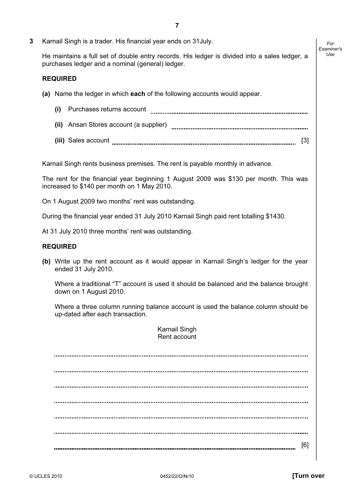 Cambridge IGCSE Accounting 0452 2010 Oct/Nov Paper 2 · Variant 2 question paper, page 7 of 20