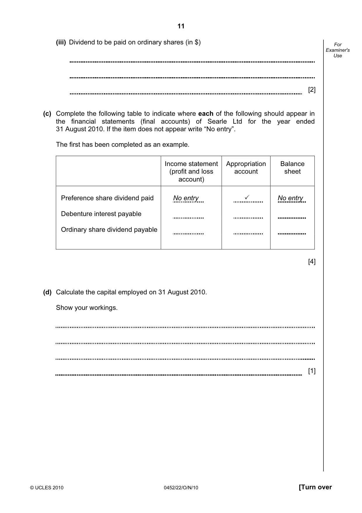 Cambridge IGCSE Accounting 0452 2010 Oct/Nov Paper 2 · Variant 2 question paper, page 11 of 20