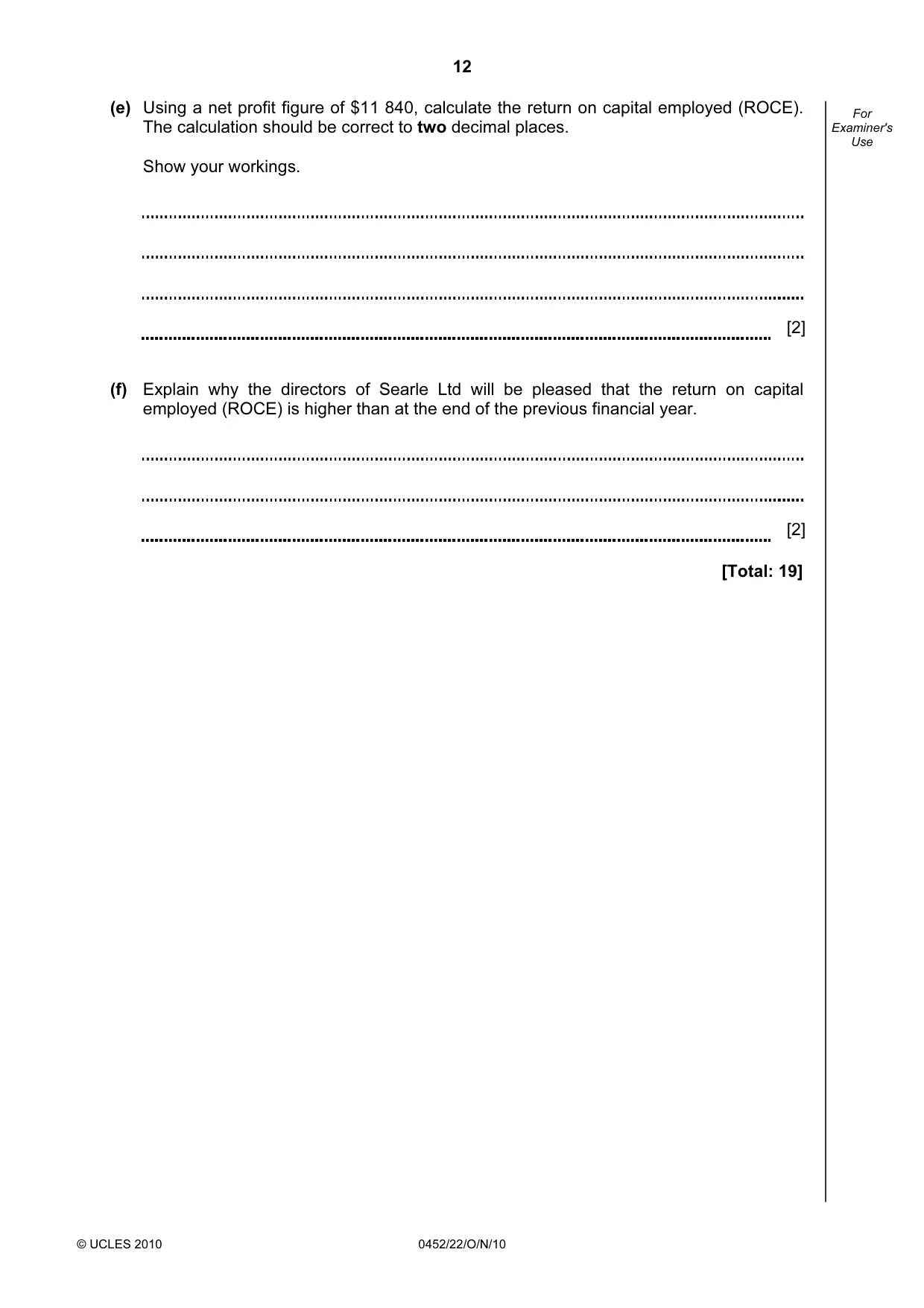 Cambridge IGCSE Accounting 0452 2010 Oct/Nov Paper 2 · Variant 2 question paper, page 12 of 20