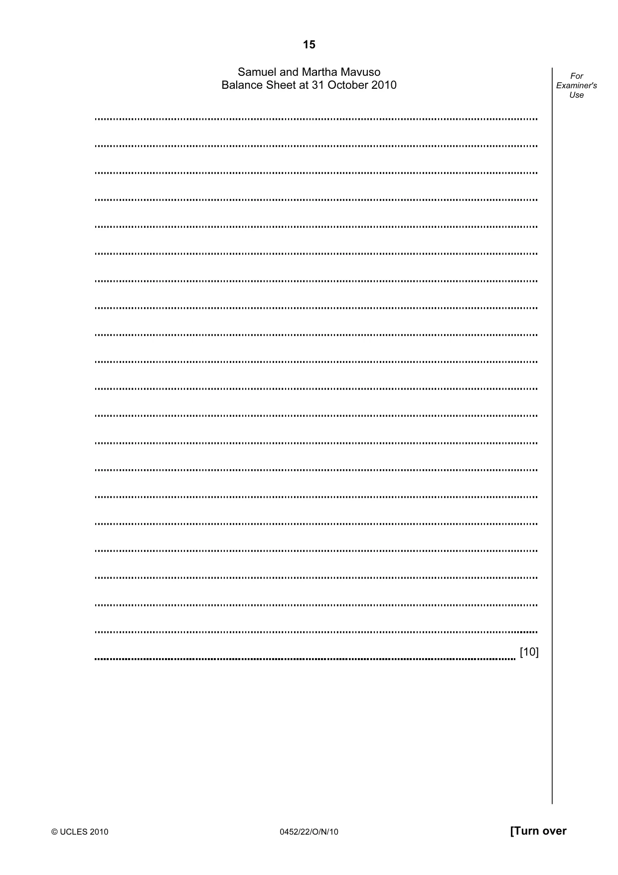 Cambridge IGCSE Accounting 0452 2010 Oct/Nov Paper 2 · Variant 2 question paper, page 15 of 20