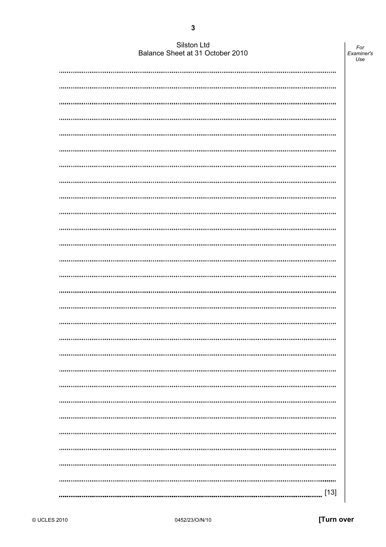 Cambridge IGCSE Accounting 0452 2010 Oct/Nov Paper 2 · Variant 3 question paper, page 3 of 20