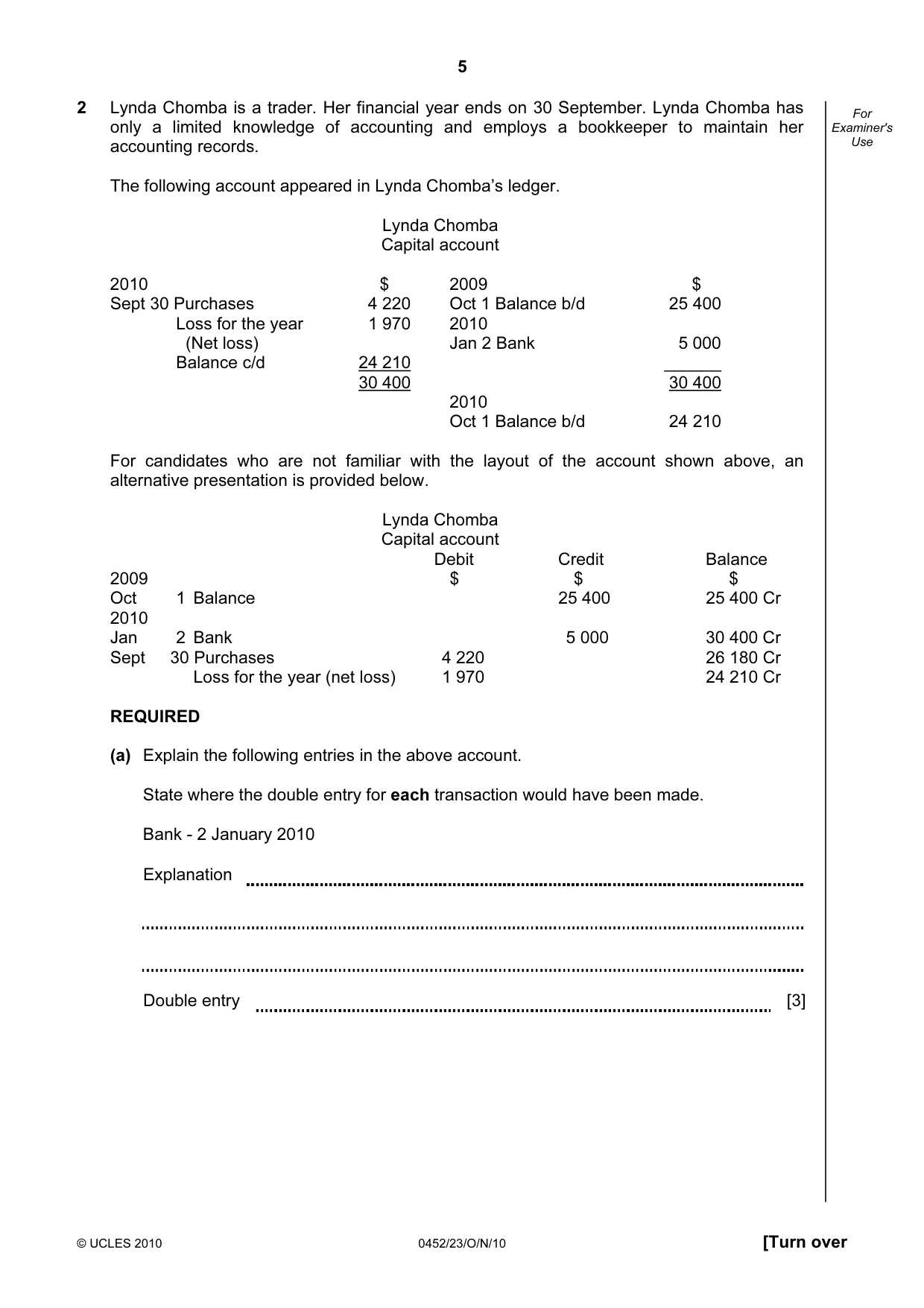 Cambridge IGCSE Accounting 0452 2010 Oct/Nov Paper 2 · Variant 3 question paper, page 5 of 20