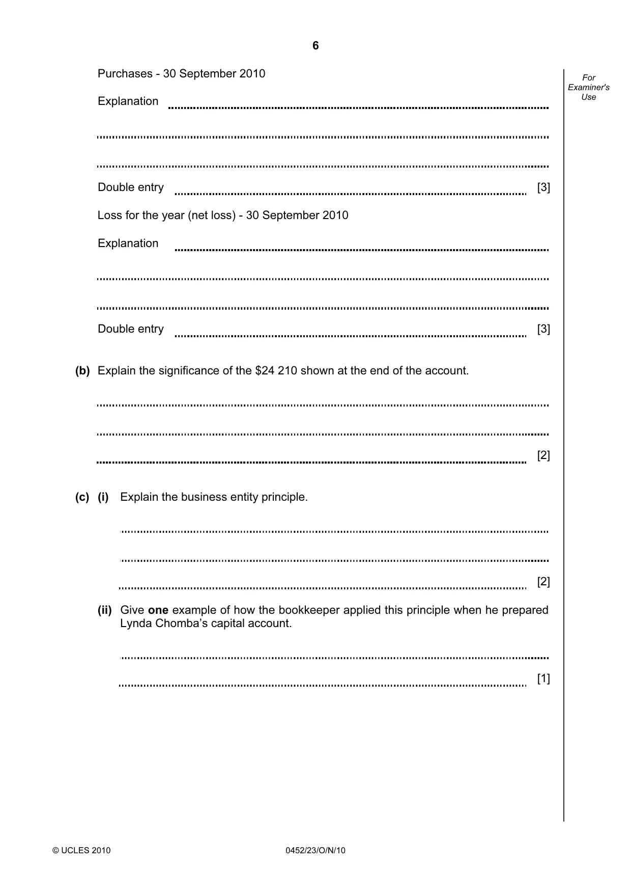 Cambridge IGCSE Accounting 0452 2010 Oct/Nov Paper 2 · Variant 3 question paper, page 6 of 20