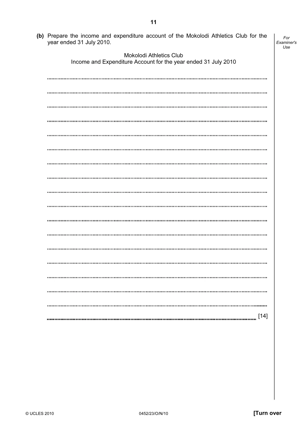 Cambridge IGCSE Accounting 0452 2010 Oct/Nov Paper 2 · Variant 3 question paper, page 11 of 20