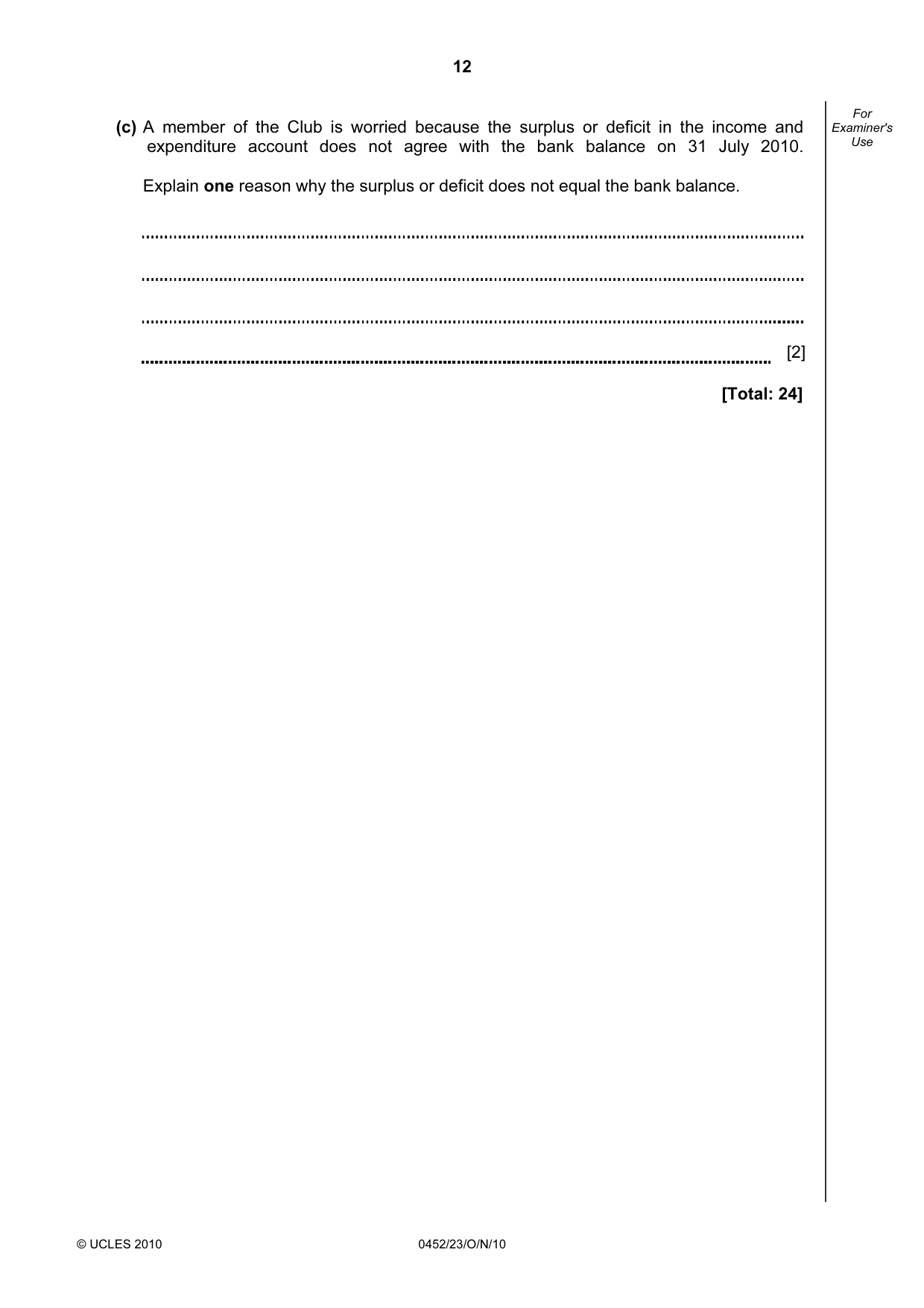 Cambridge IGCSE Accounting 0452 2010 Oct/Nov Paper 2 · Variant 3 question paper, page 12 of 20