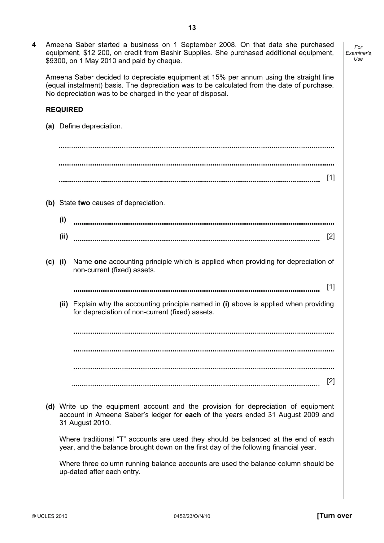 Cambridge IGCSE Accounting 0452 2010 Oct/Nov Paper 2 · Variant 3 question paper, page 13 of 20