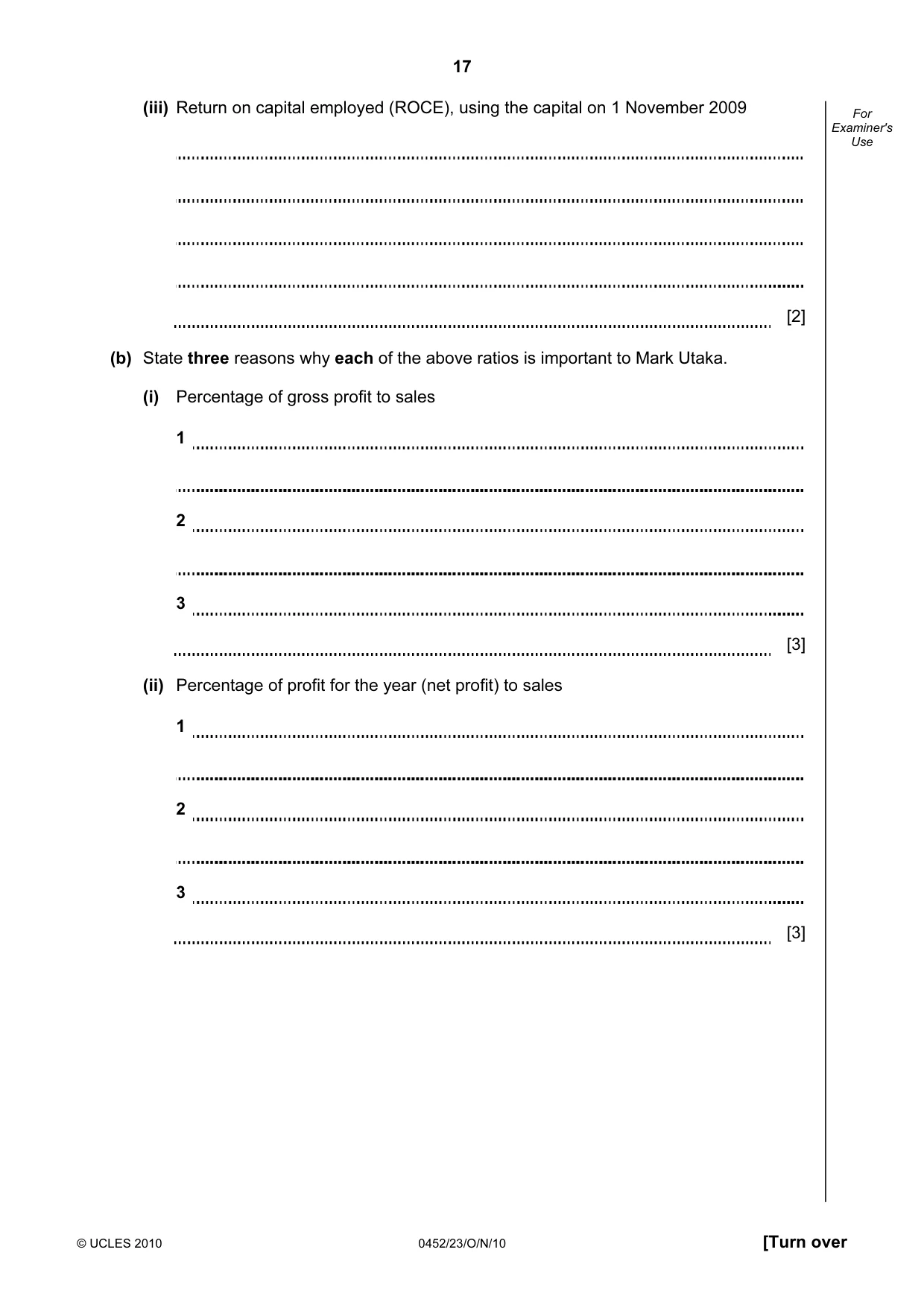 Cambridge IGCSE Accounting 0452 2010 Oct/Nov Paper 2 · Variant 3 question paper, page 17 of 20