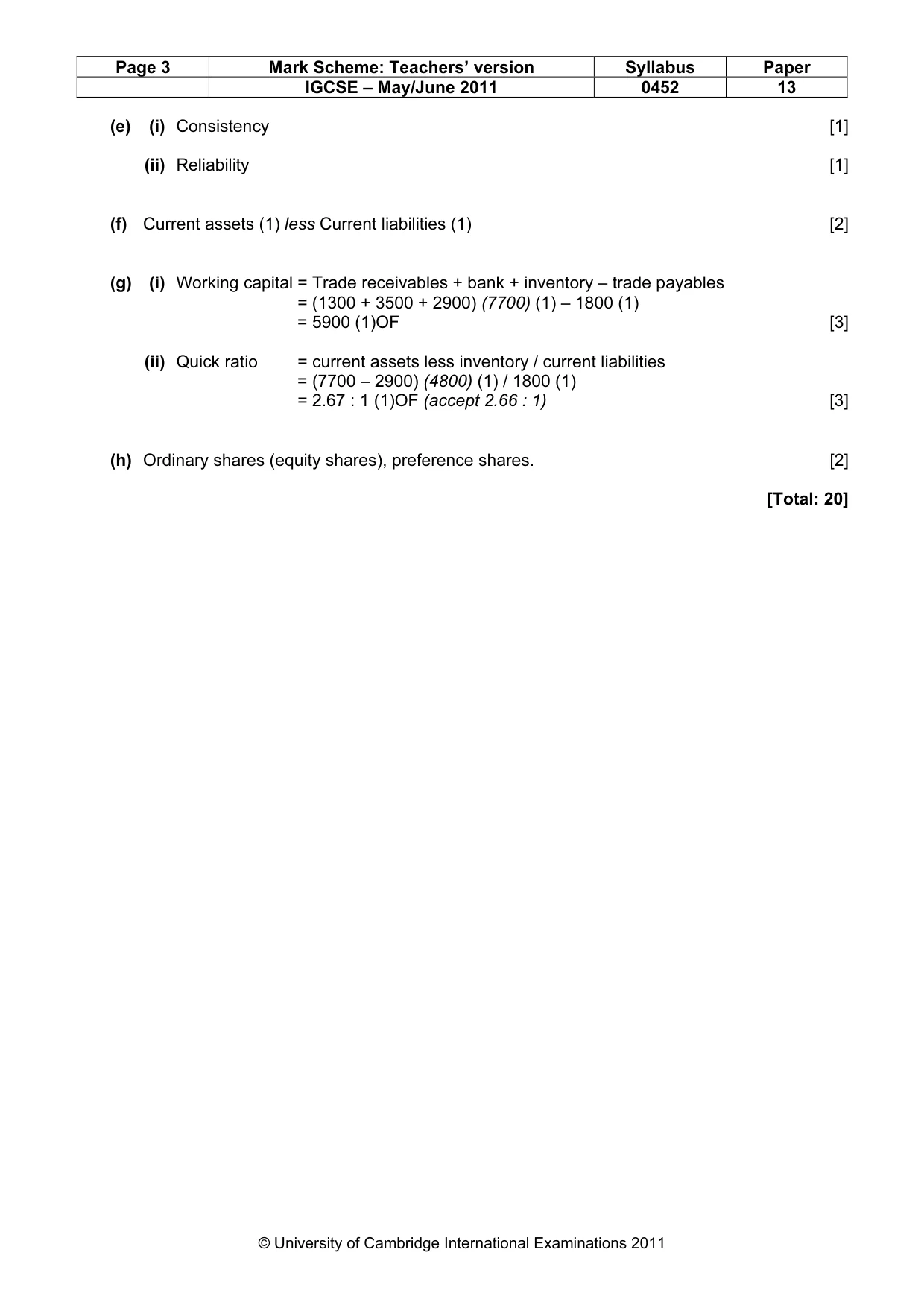 Mark scheme, page 3 of 8