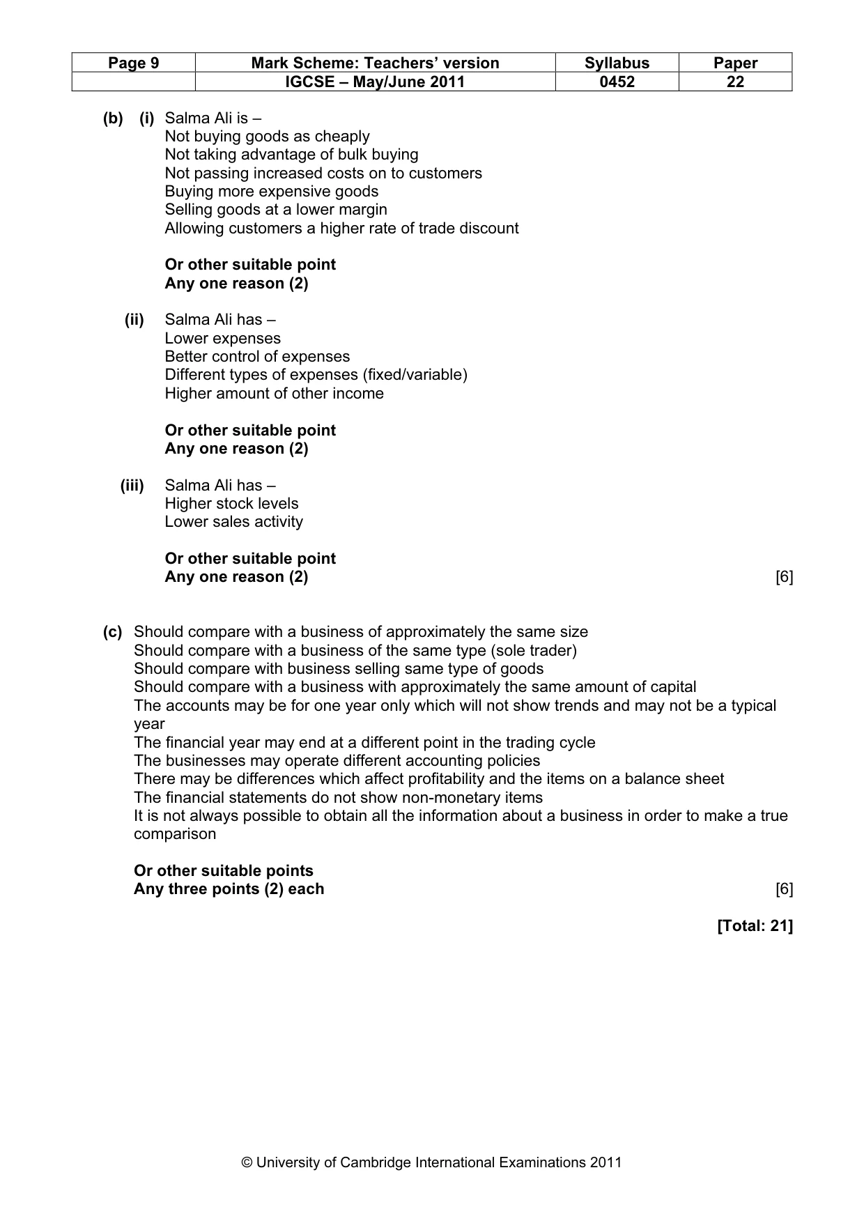Mark scheme, page 9 of 9