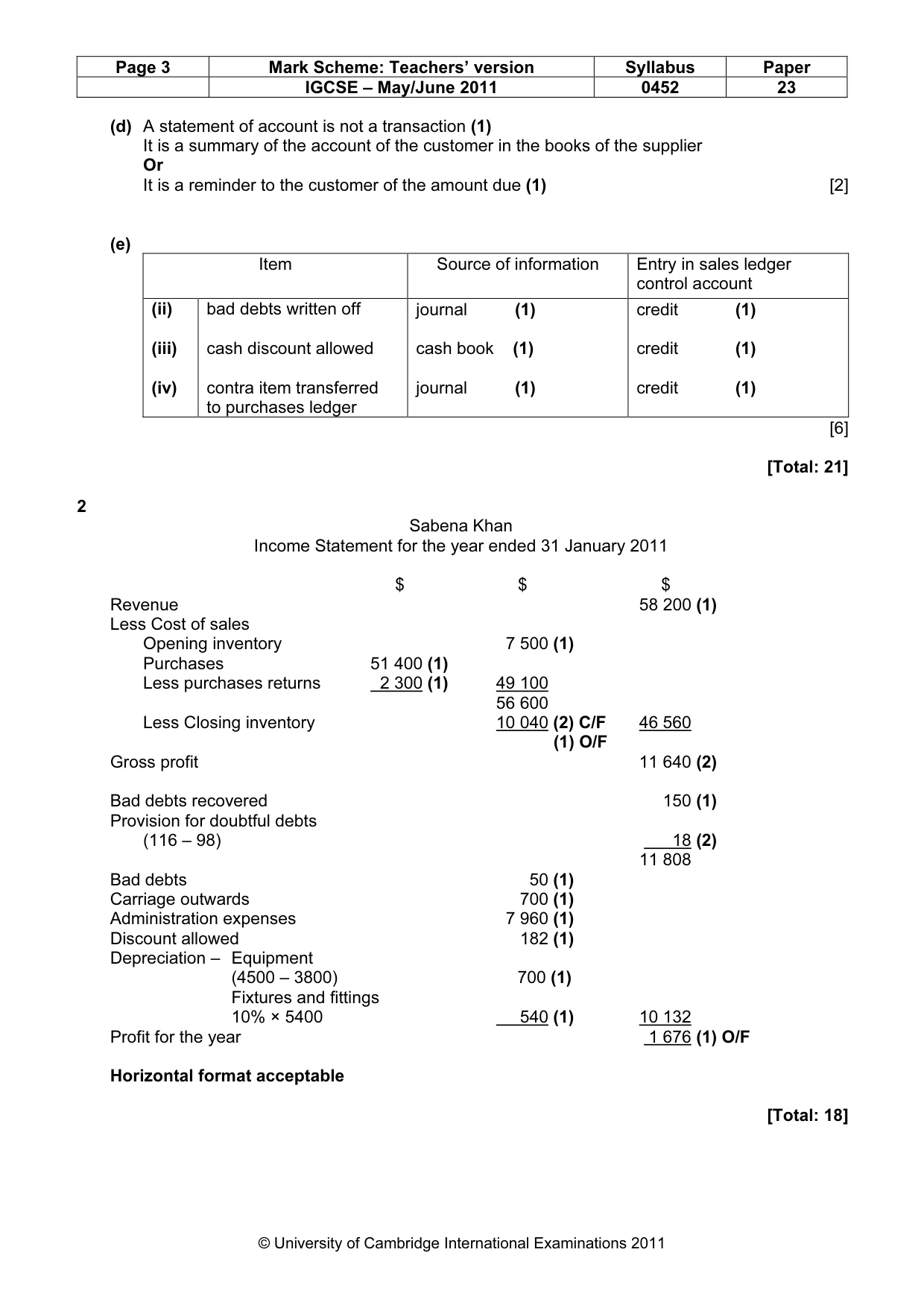 Mark scheme, page 3 of 9