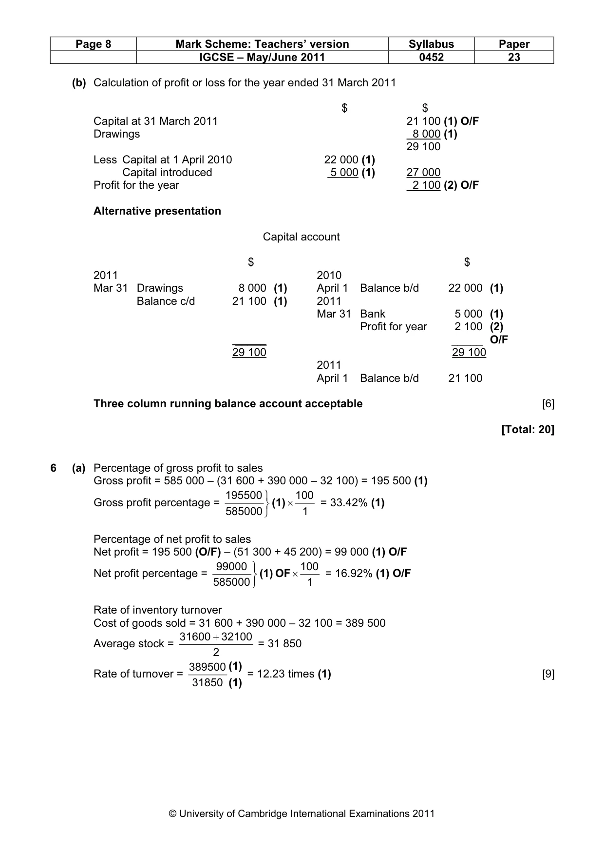 Mark scheme, page 8 of 9
