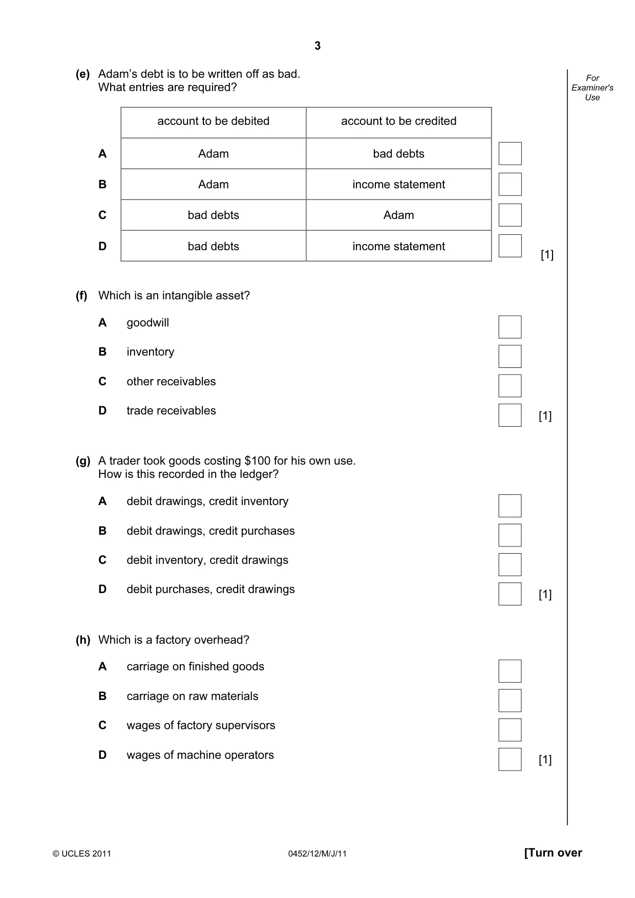 Cambridge IGCSE Accounting 0452 2011 May/June Paper 1 · Variant 2 question paper, page 3 of 16