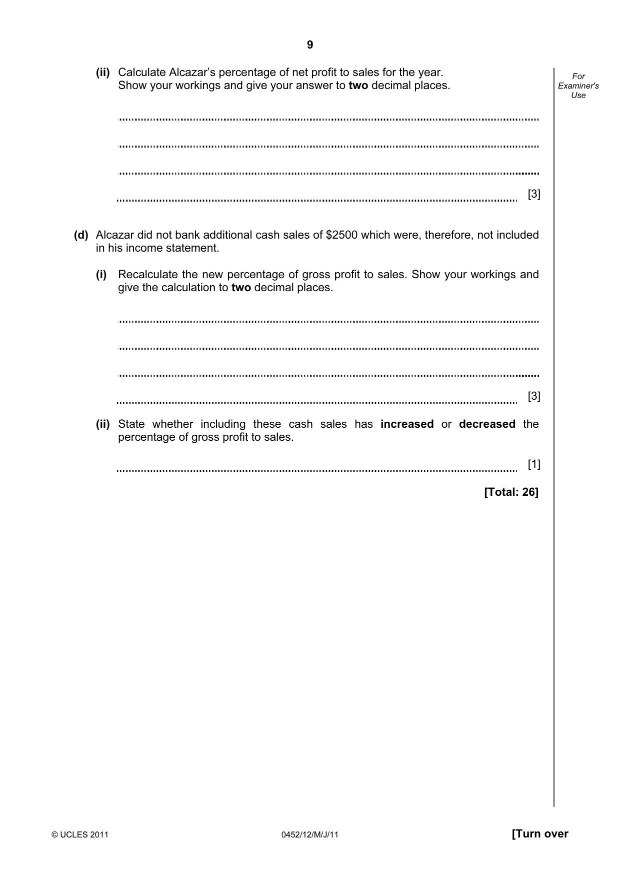 Cambridge IGCSE Accounting 0452 2011 May/June Paper 1 · Variant 2 question paper, page 9 of 16