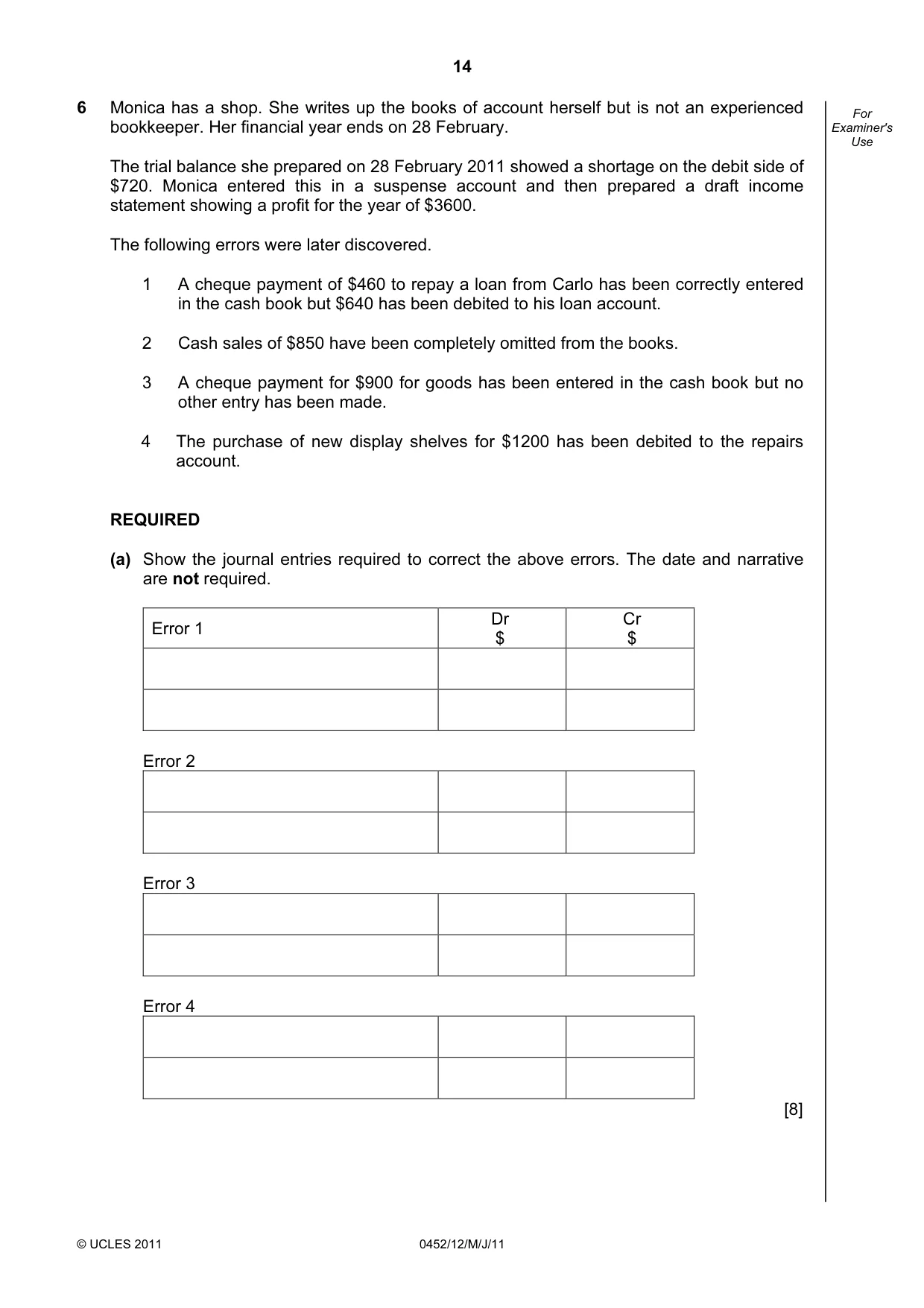 Cambridge IGCSE Accounting 0452 2011 May/June Paper 1 · Variant 2 question paper, page 14 of 16