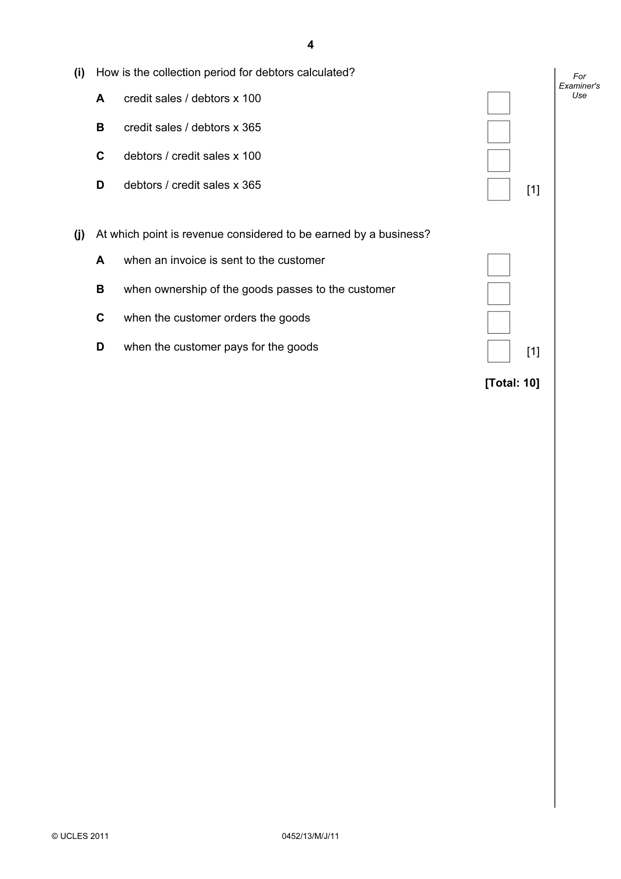 Cambridge IGCSE Accounting 0452 2011 May/June Paper 1 · Variant 3 question paper, page 4 of 16