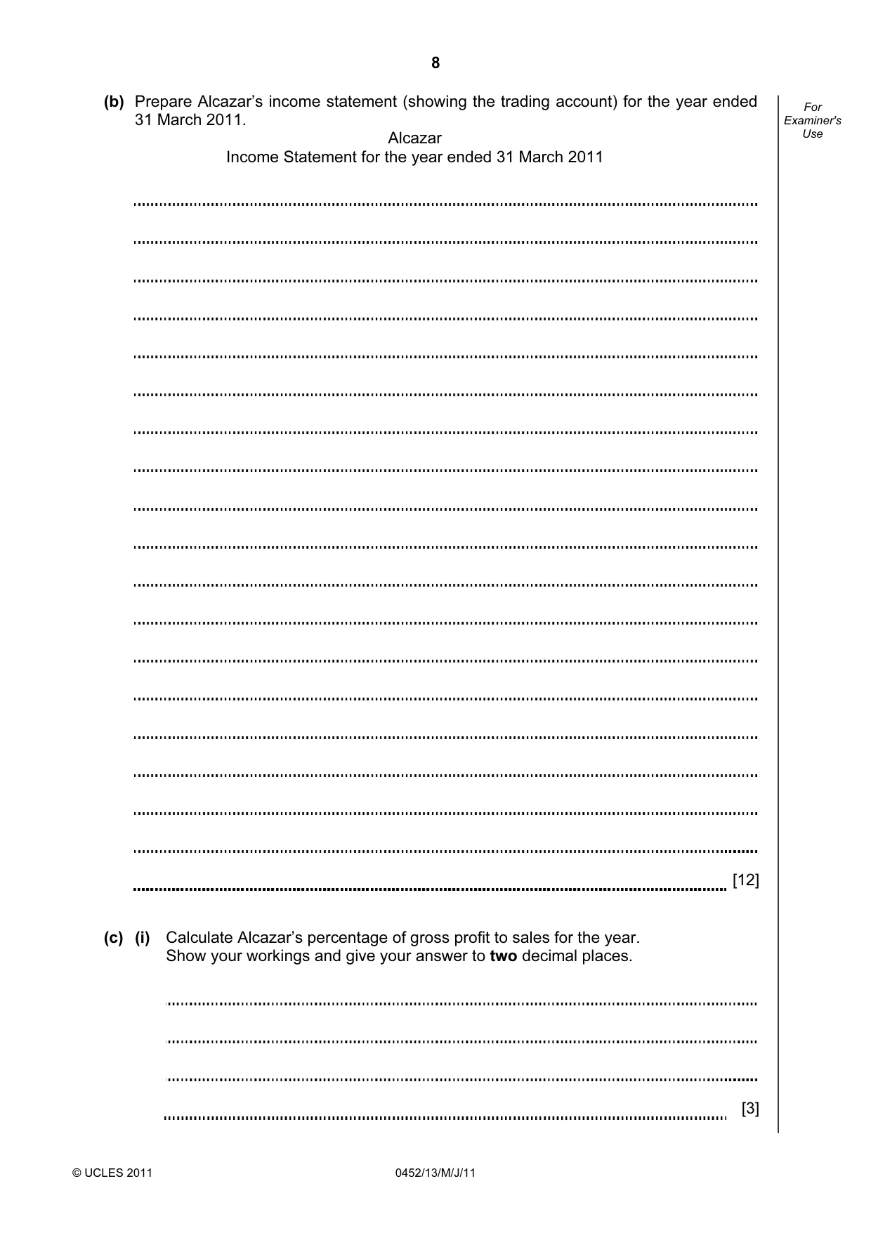 Cambridge IGCSE Accounting 0452 2011 May/June Paper 1 · Variant 3 question paper, page 8 of 16