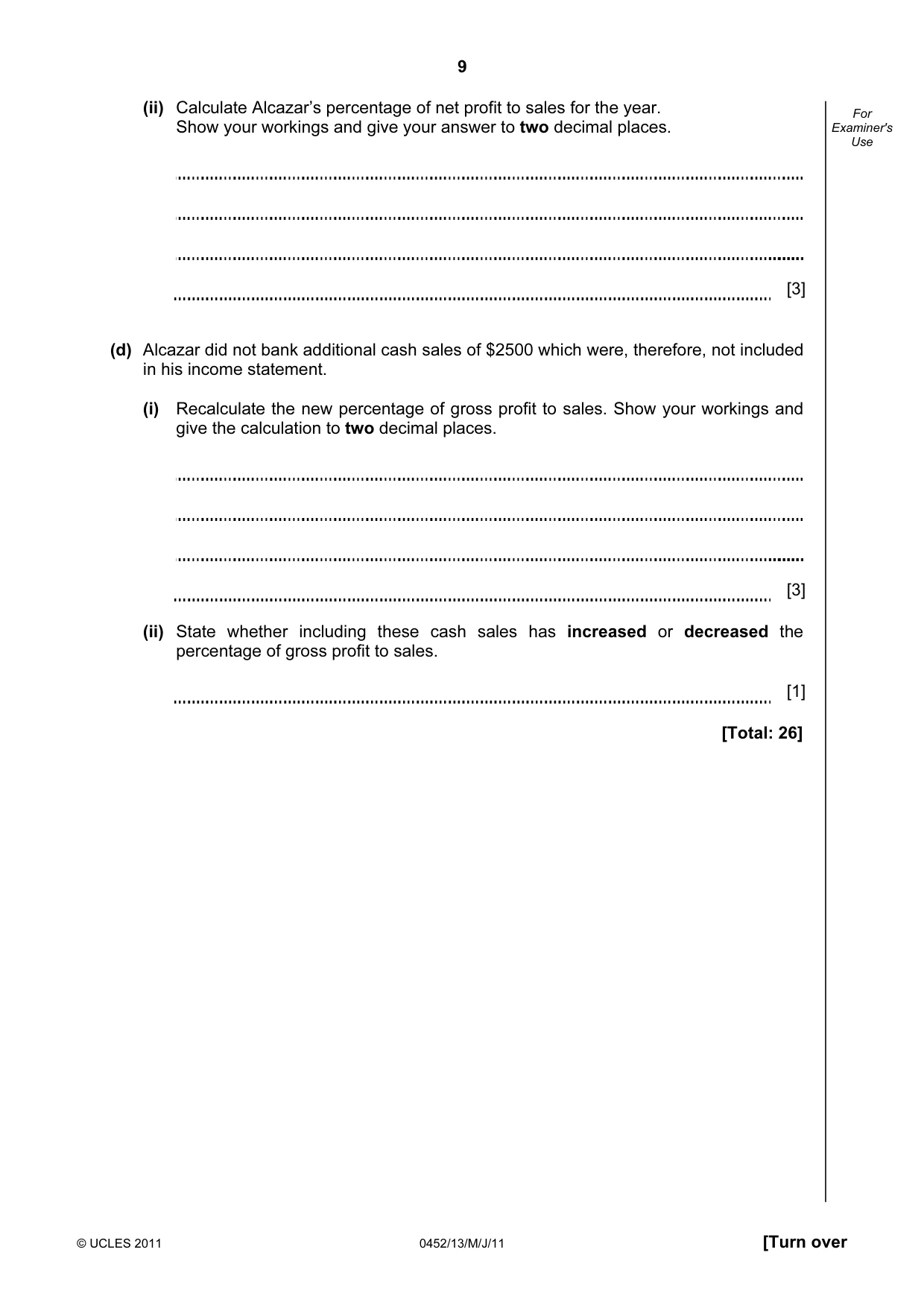 Cambridge IGCSE Accounting 0452 2011 May/June Paper 1 · Variant 3 question paper, page 9 of 16