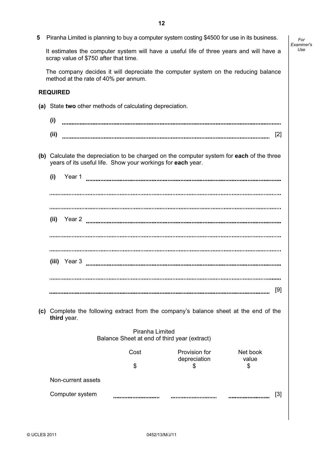 Cambridge IGCSE Accounting 0452 2011 May/June Paper 1 · Variant 3 question paper, page 12 of 16