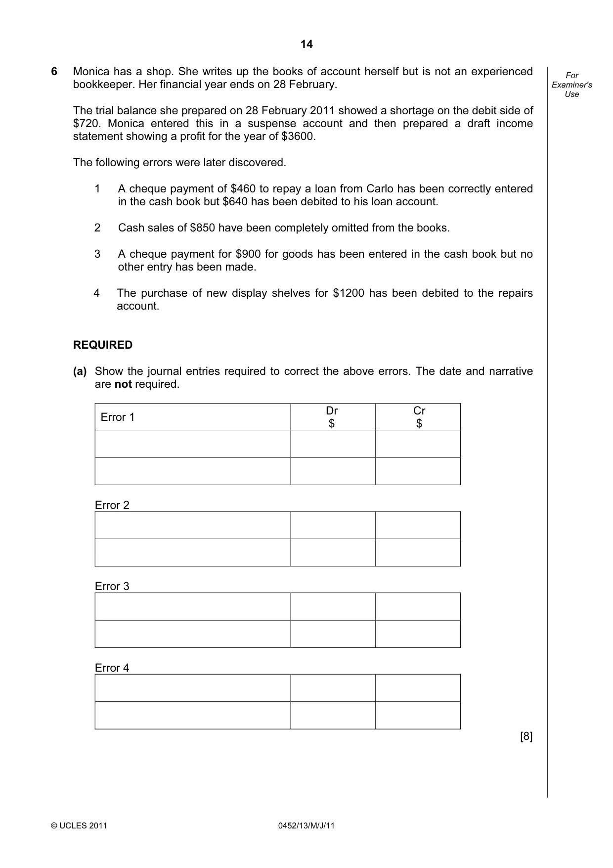 Cambridge IGCSE Accounting 0452 2011 May/June Paper 1 · Variant 3 question paper, page 14 of 16