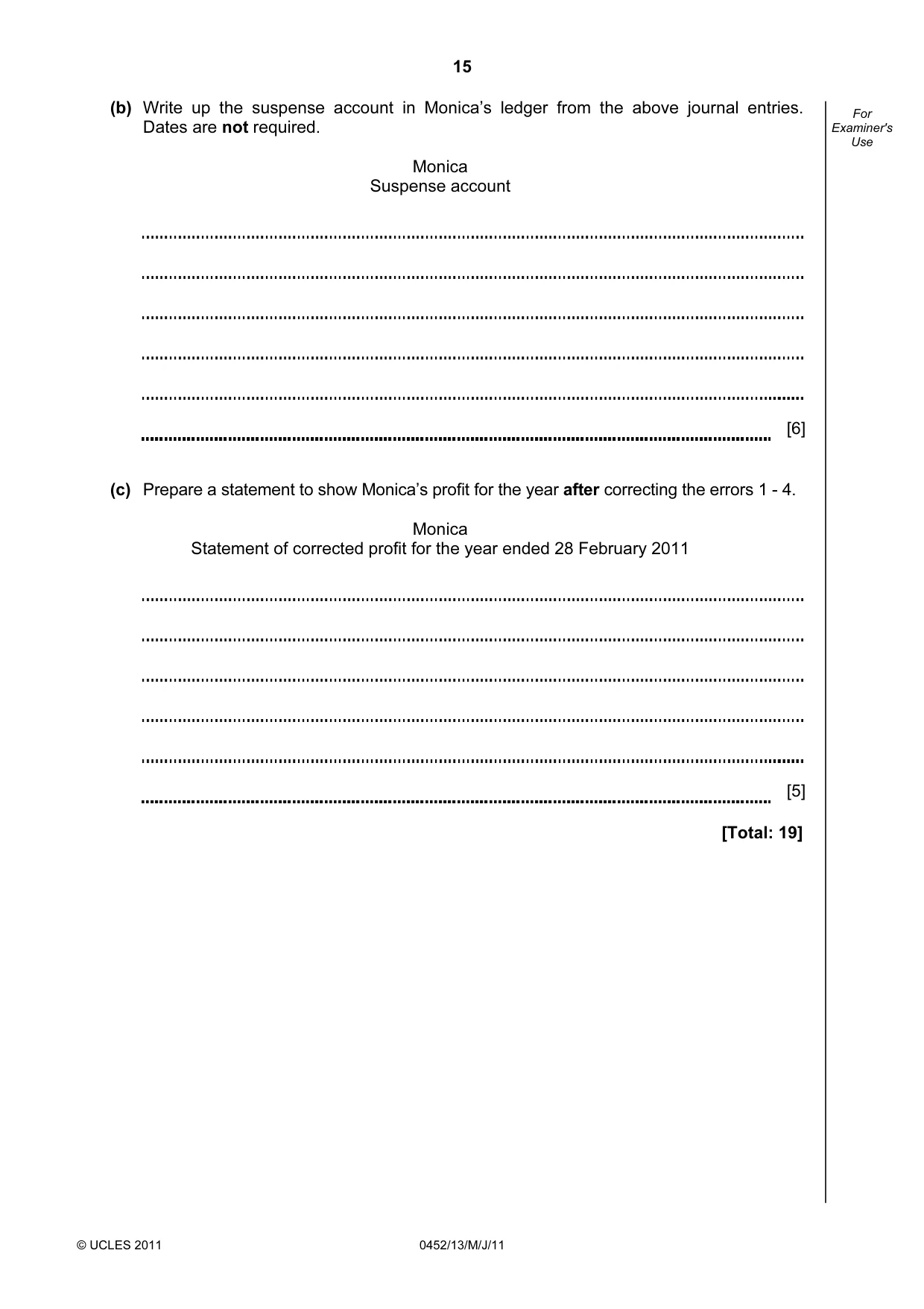 Cambridge IGCSE Accounting 0452 2011 May/June Paper 1 · Variant 3 question paper, page 15 of 16
