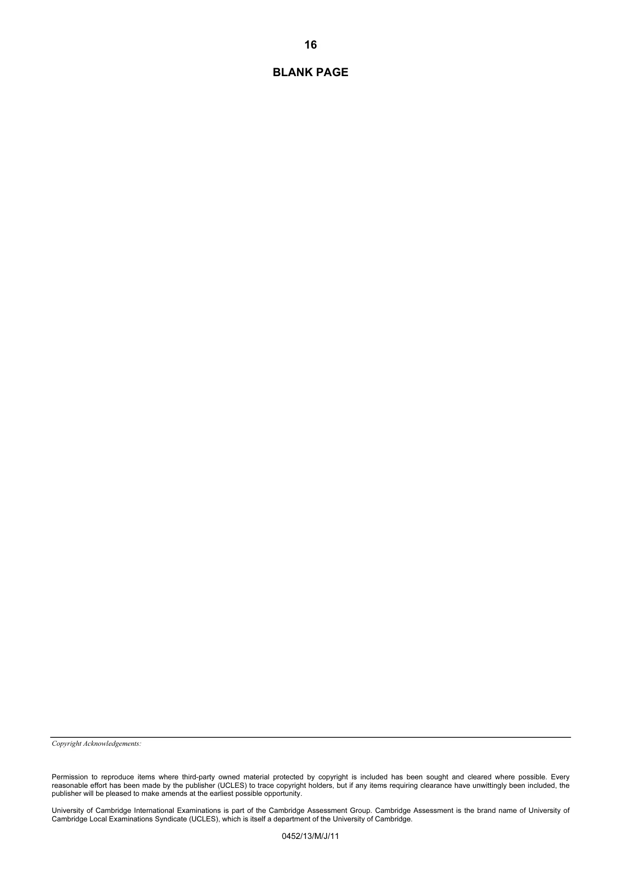 Cambridge IGCSE Accounting 0452 2011 May/June Paper 1 · Variant 3 question paper, page 16 of 16