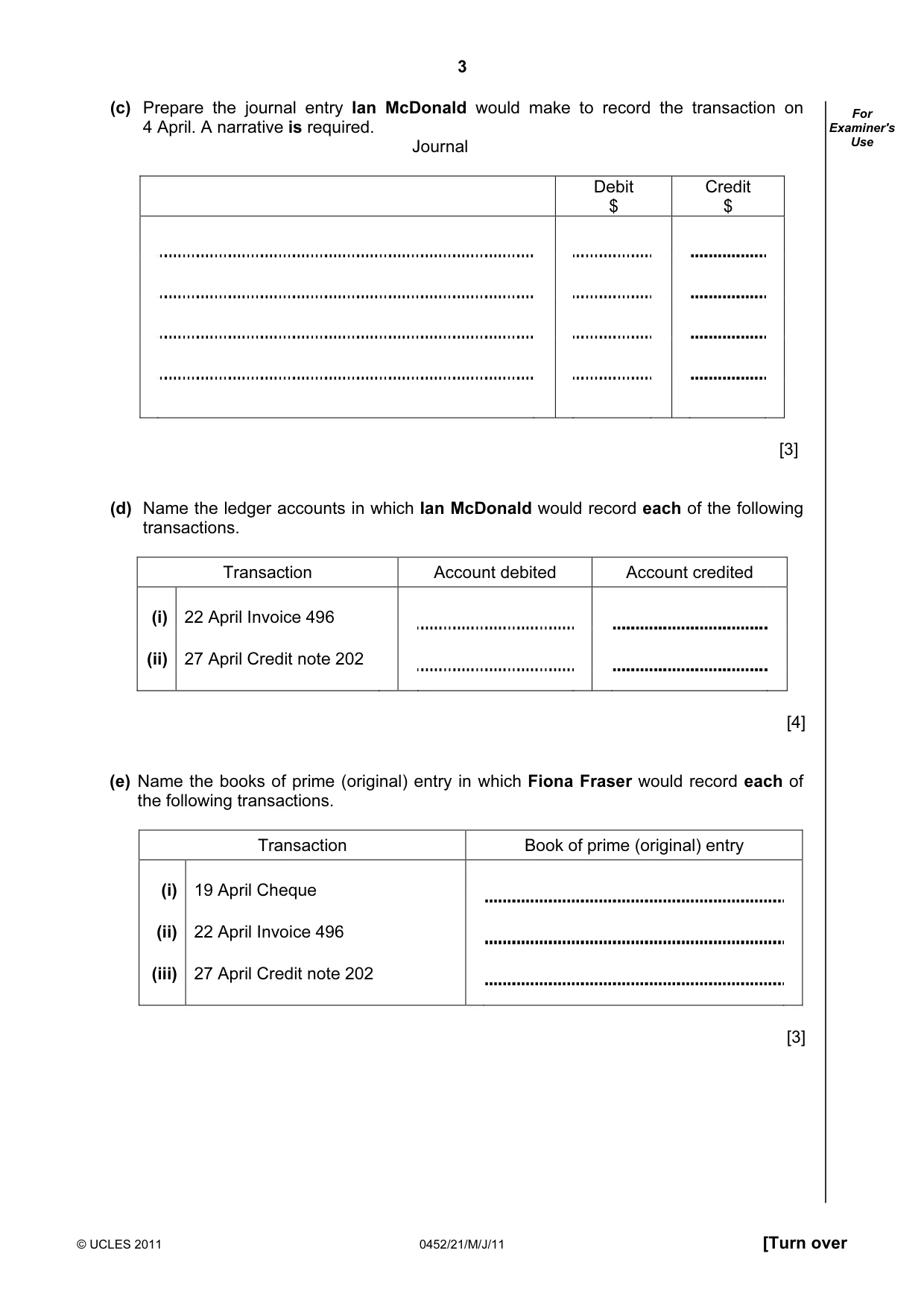Cambridge IGCSE Accounting 0452 2011 May/June Paper 2 · Variant 1 question paper, page 3 of 24