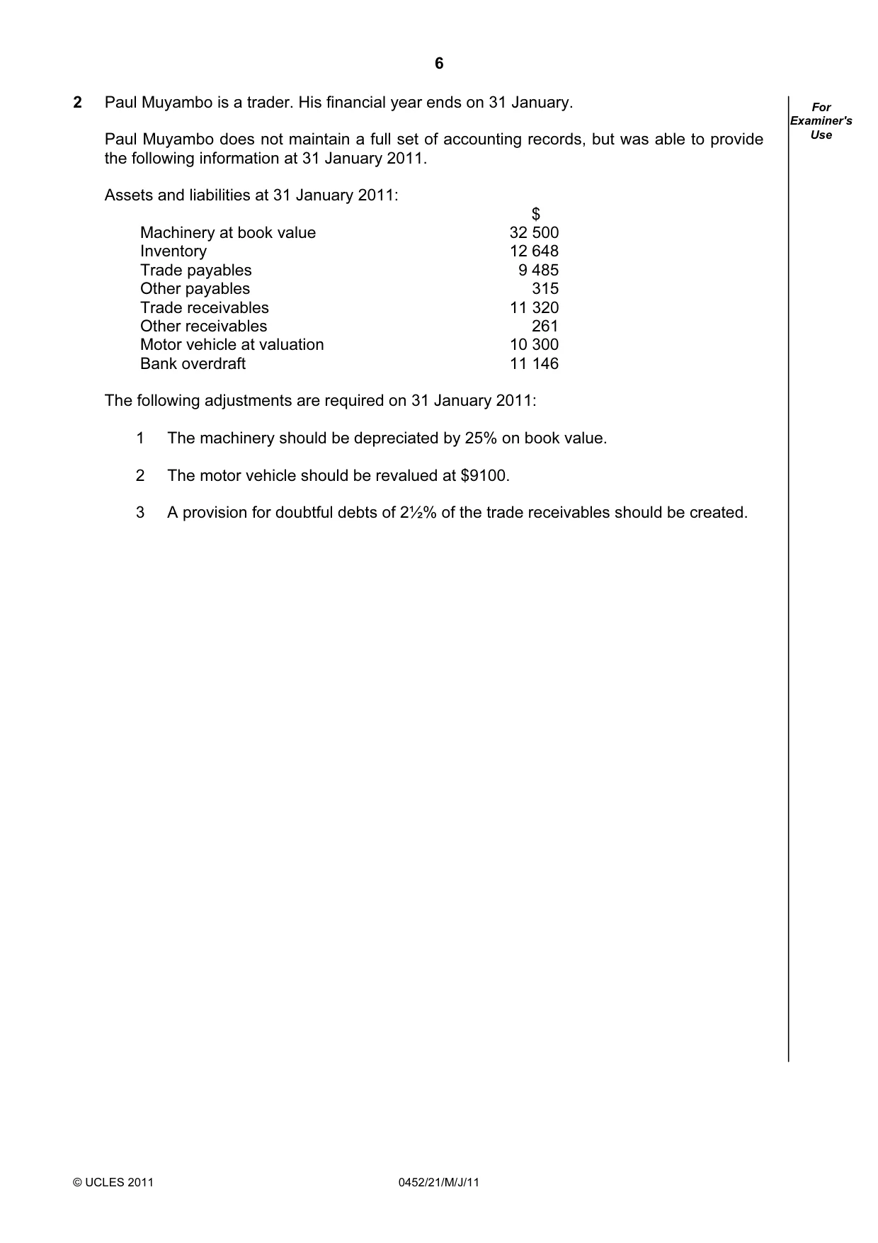 Cambridge IGCSE Accounting 0452 2011 May/June Paper 2 · Variant 1 question paper, page 6 of 24