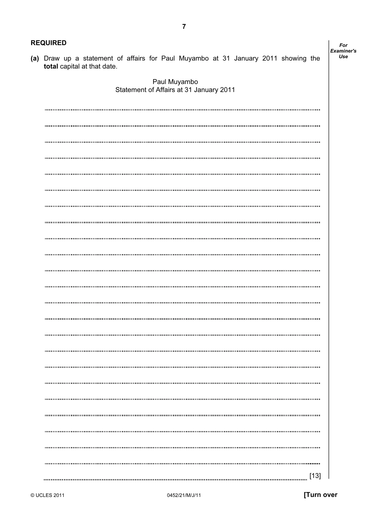 Cambridge IGCSE Accounting 0452 2011 May/June Paper 2 · Variant 1 question paper, page 7 of 24
