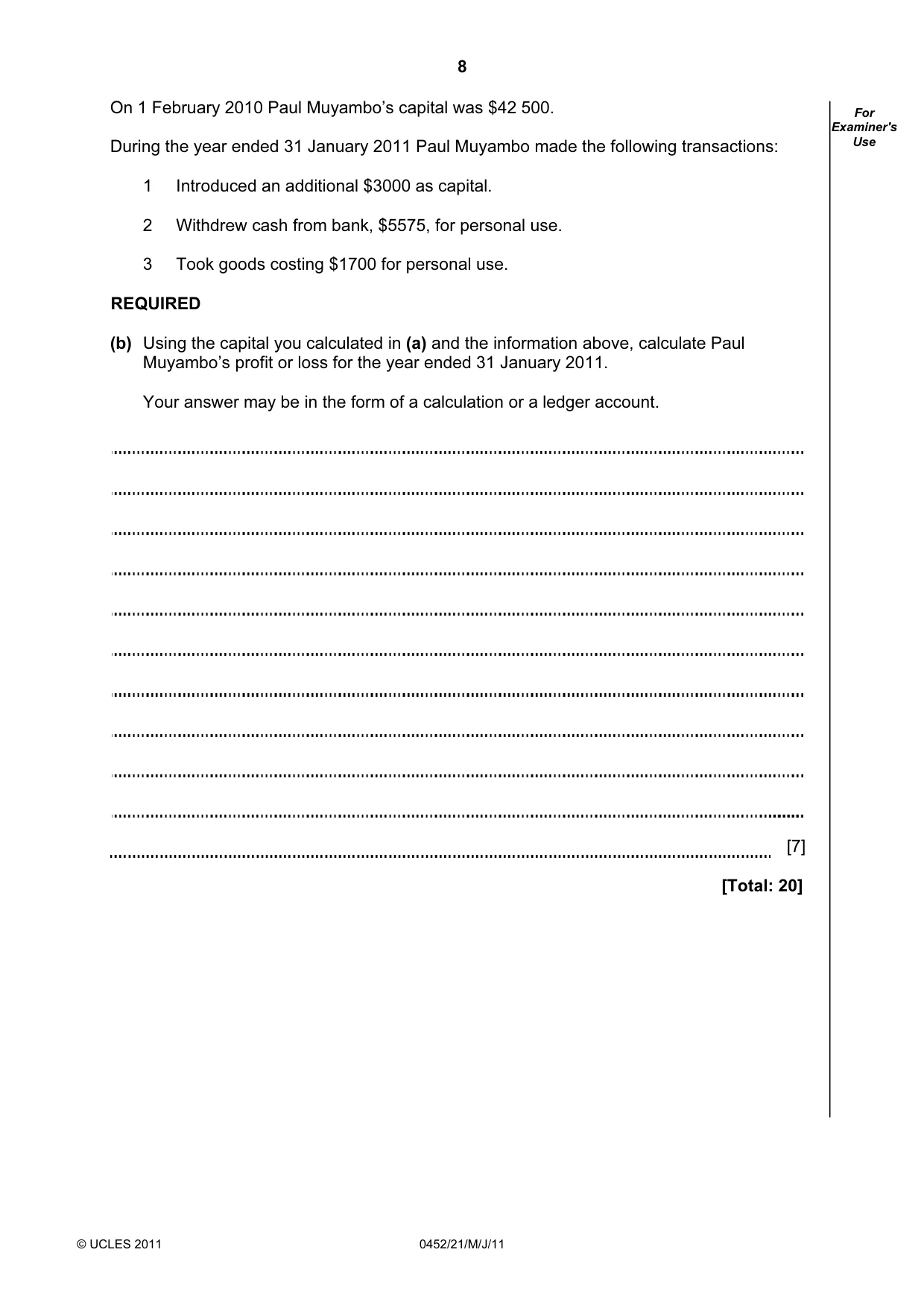 Cambridge IGCSE Accounting 0452 2011 May/June Paper 2 · Variant 1 question paper, page 8 of 24