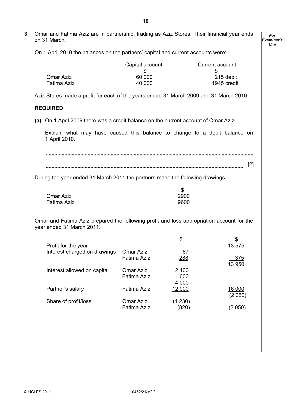 Cambridge IGCSE Accounting 0452 2011 May/June Paper 2 · Variant 1 question paper, page 10 of 24
