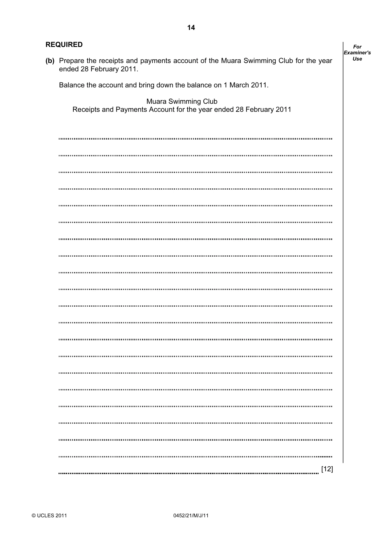 Cambridge IGCSE Accounting 0452 2011 May/June Paper 2 · Variant 1 question paper, page 14 of 24