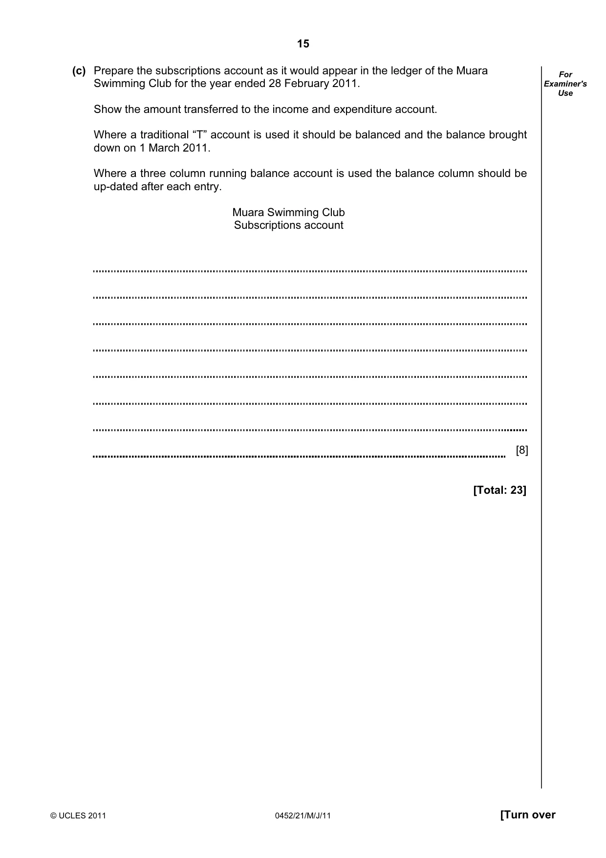 Cambridge IGCSE Accounting 0452 2011 May/June Paper 2 · Variant 1 question paper, page 15 of 24