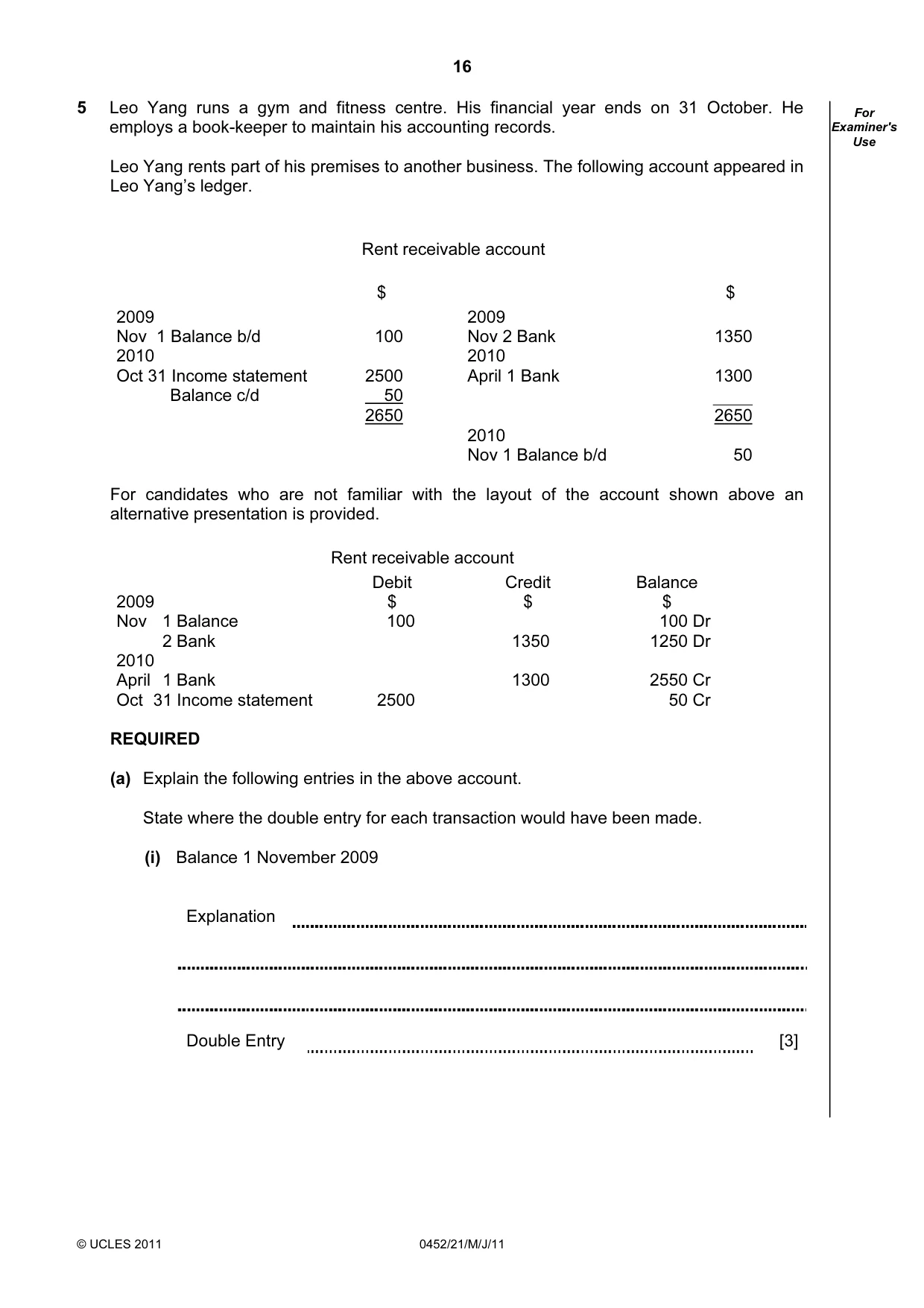 Cambridge IGCSE Accounting 0452 2011 May/June Paper 2 · Variant 1 question paper, page 16 of 24
