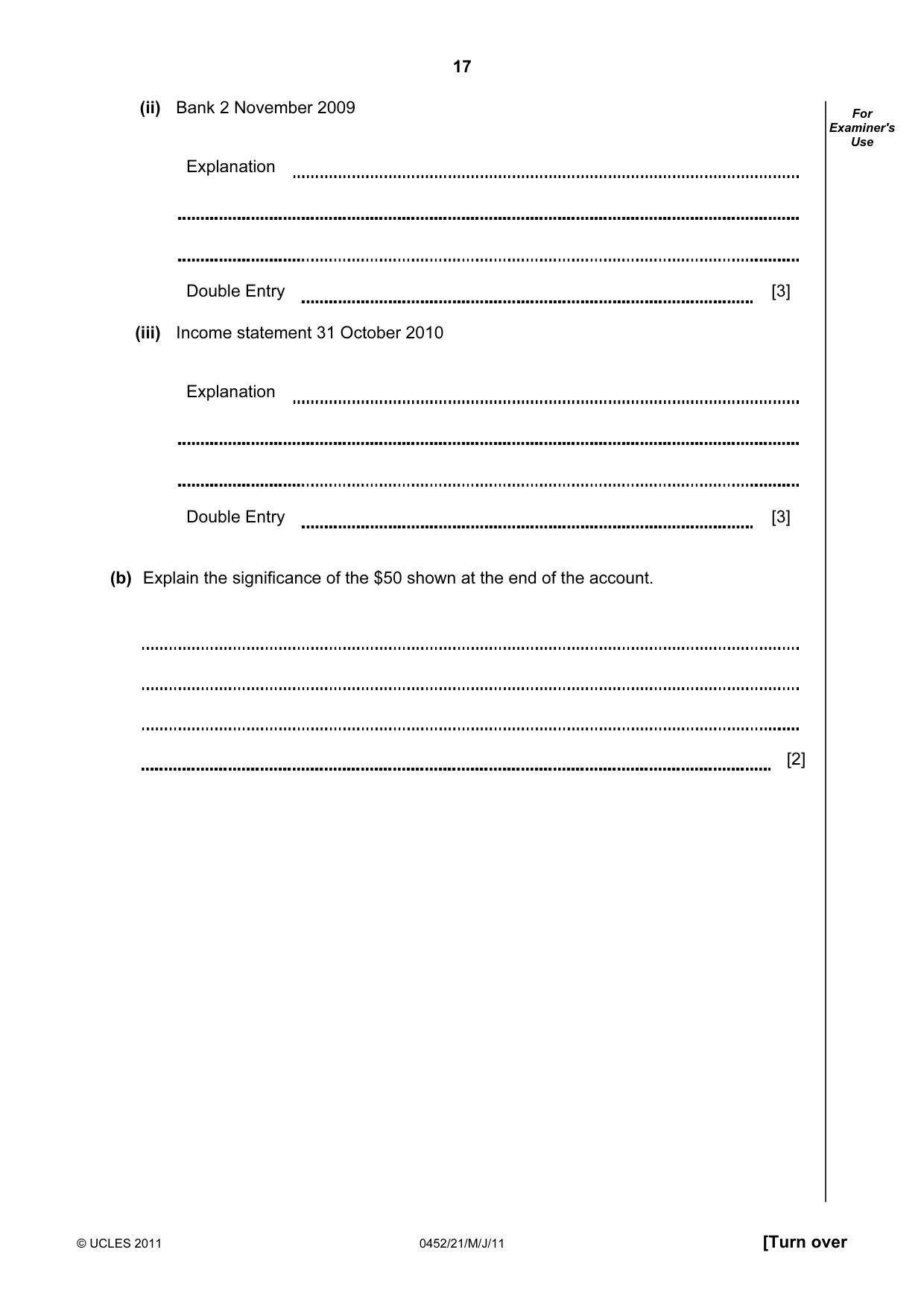 Cambridge IGCSE Accounting 0452 2011 May/June Paper 2 · Variant 1 question paper, page 17 of 24
