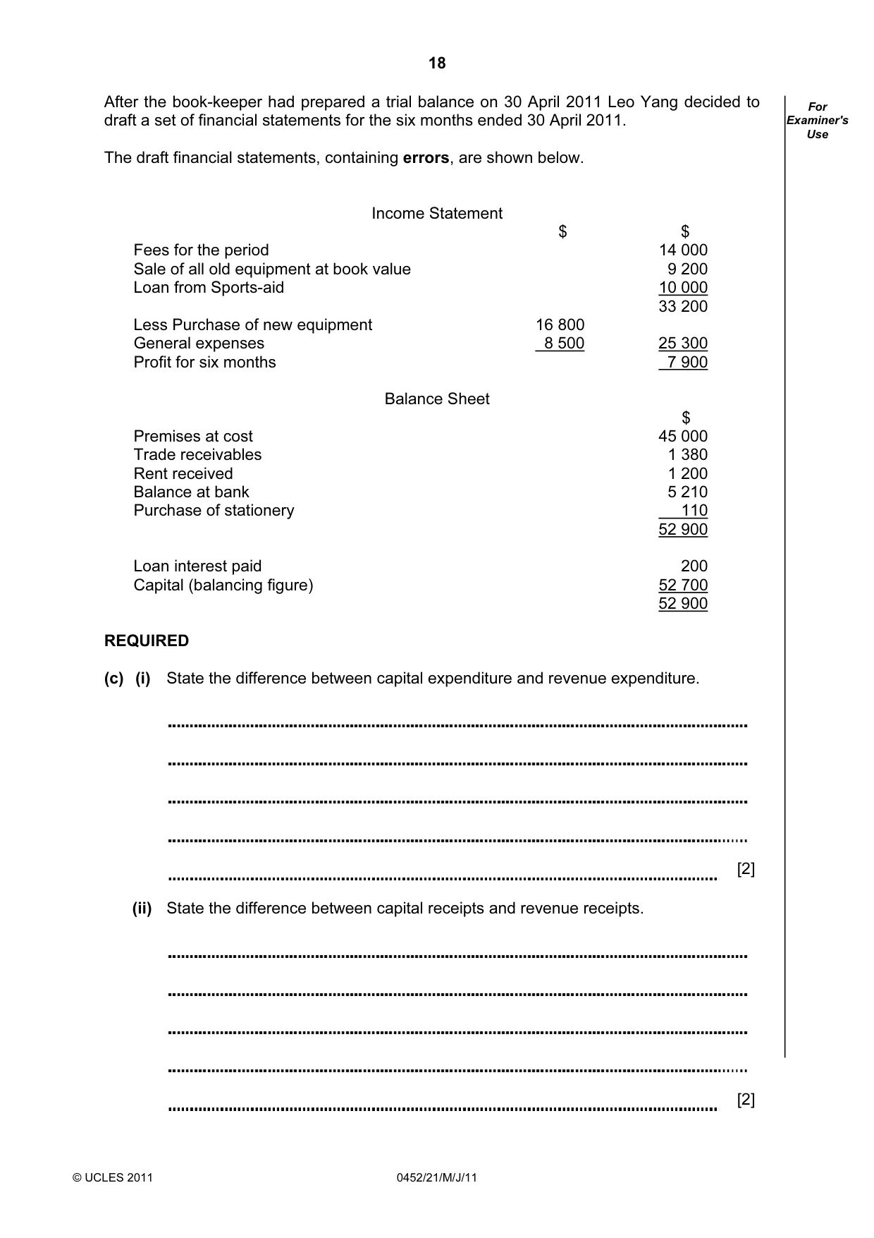 Cambridge IGCSE Accounting 0452 2011 May/June Paper 2 · Variant 1 question paper, page 18 of 24