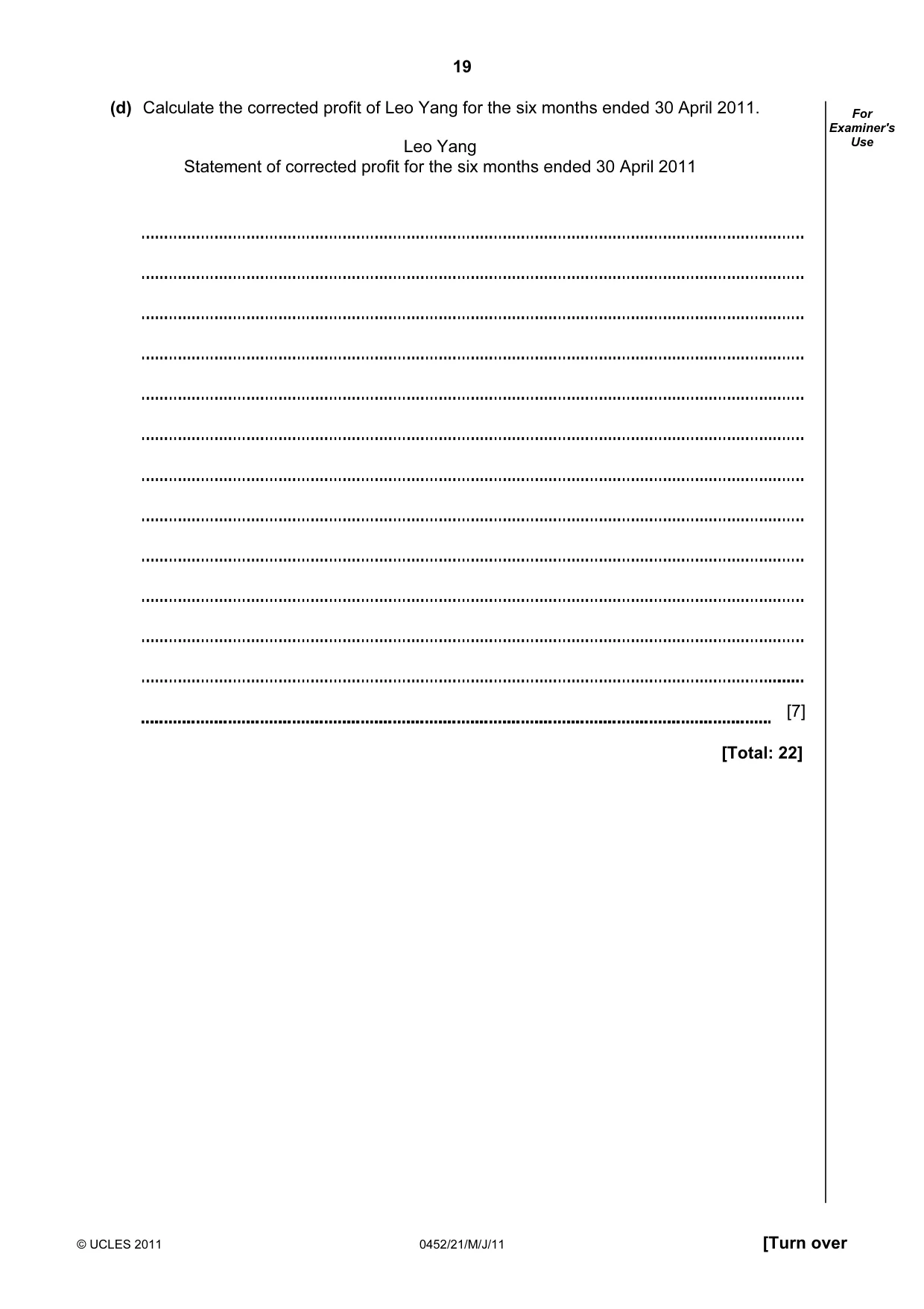 Cambridge IGCSE Accounting 0452 2011 May/June Paper 2 · Variant 1 question paper, page 19 of 24
